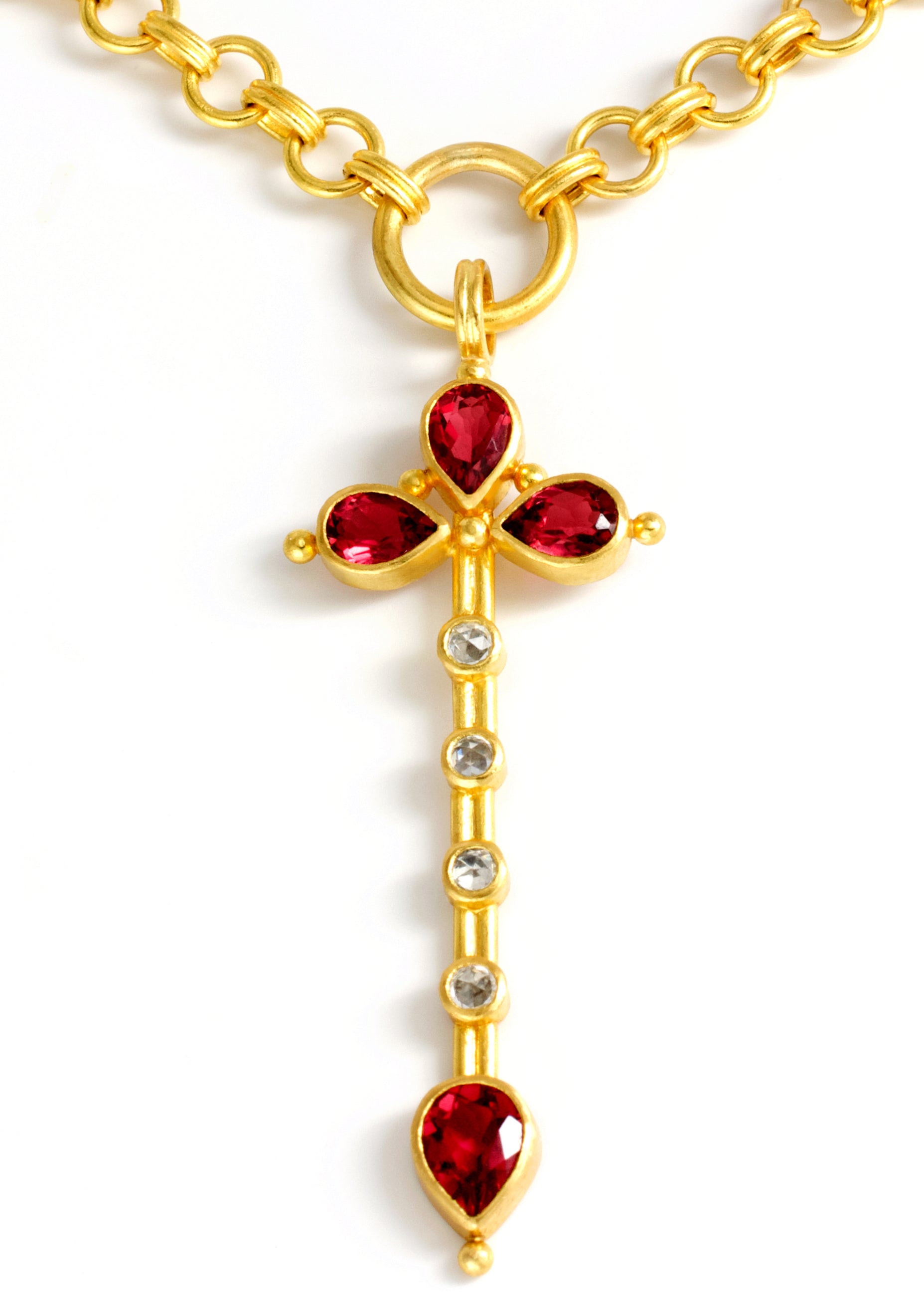 Sapphire Rubellite 22k Gold Necklace by Linda Hoj. Unique collectible