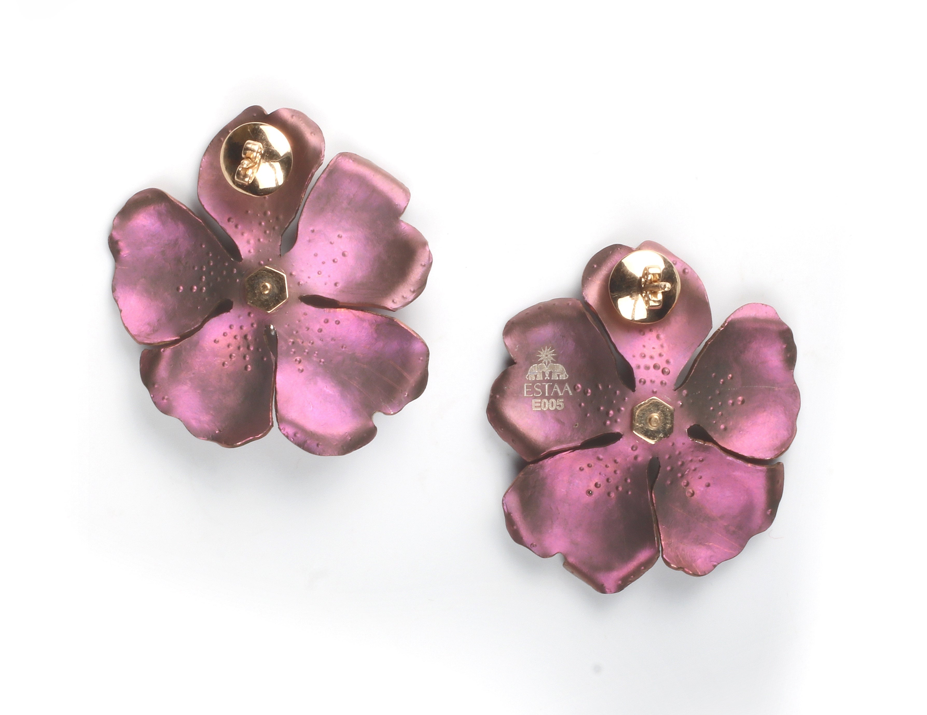 18k gold heirloom. Flower earrings with diamonds by fine jewelry designer ESTAA