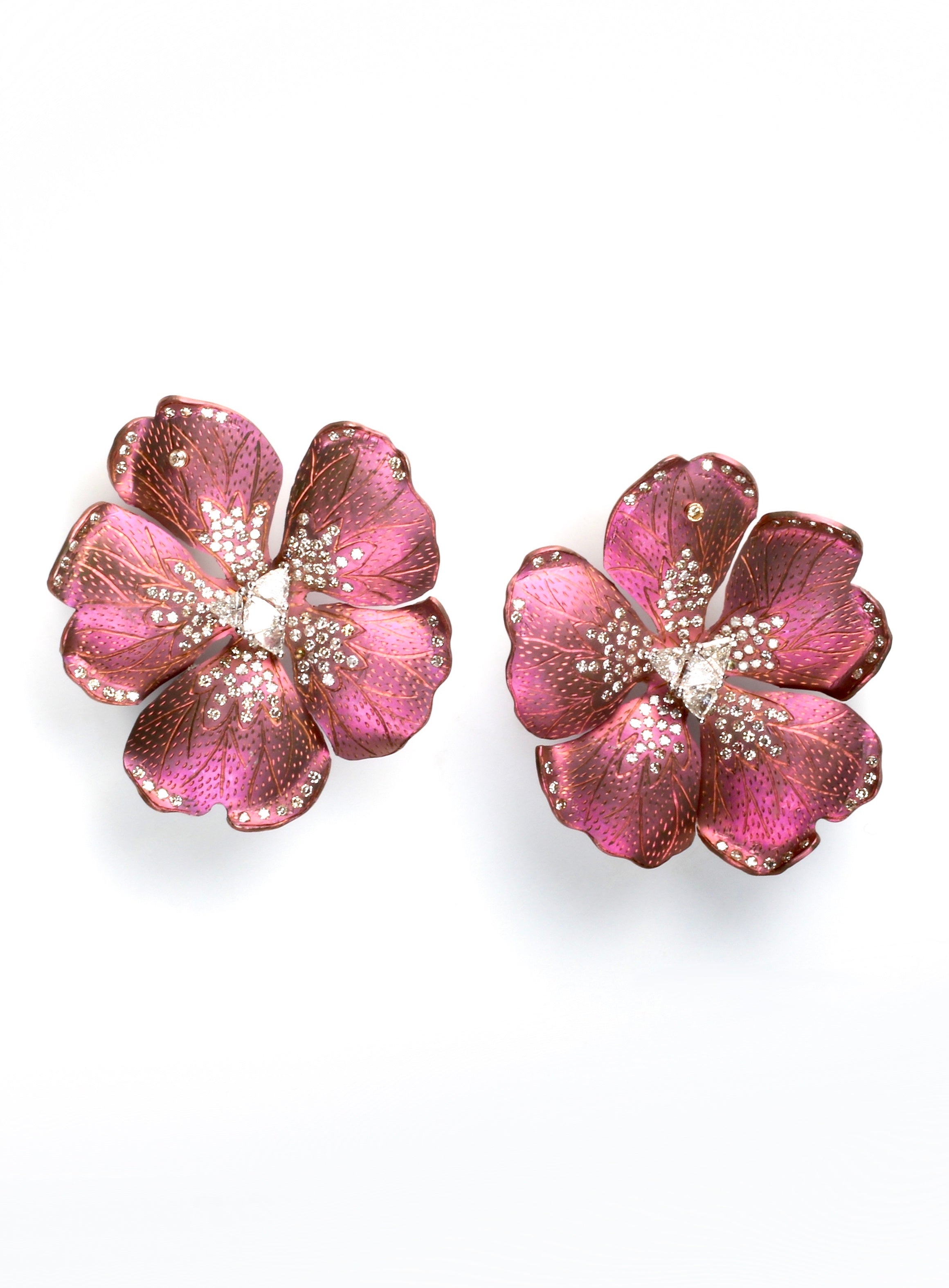 18k gold heirloom. Flower earrings with diamonds by fine jewelry designer ESTAA