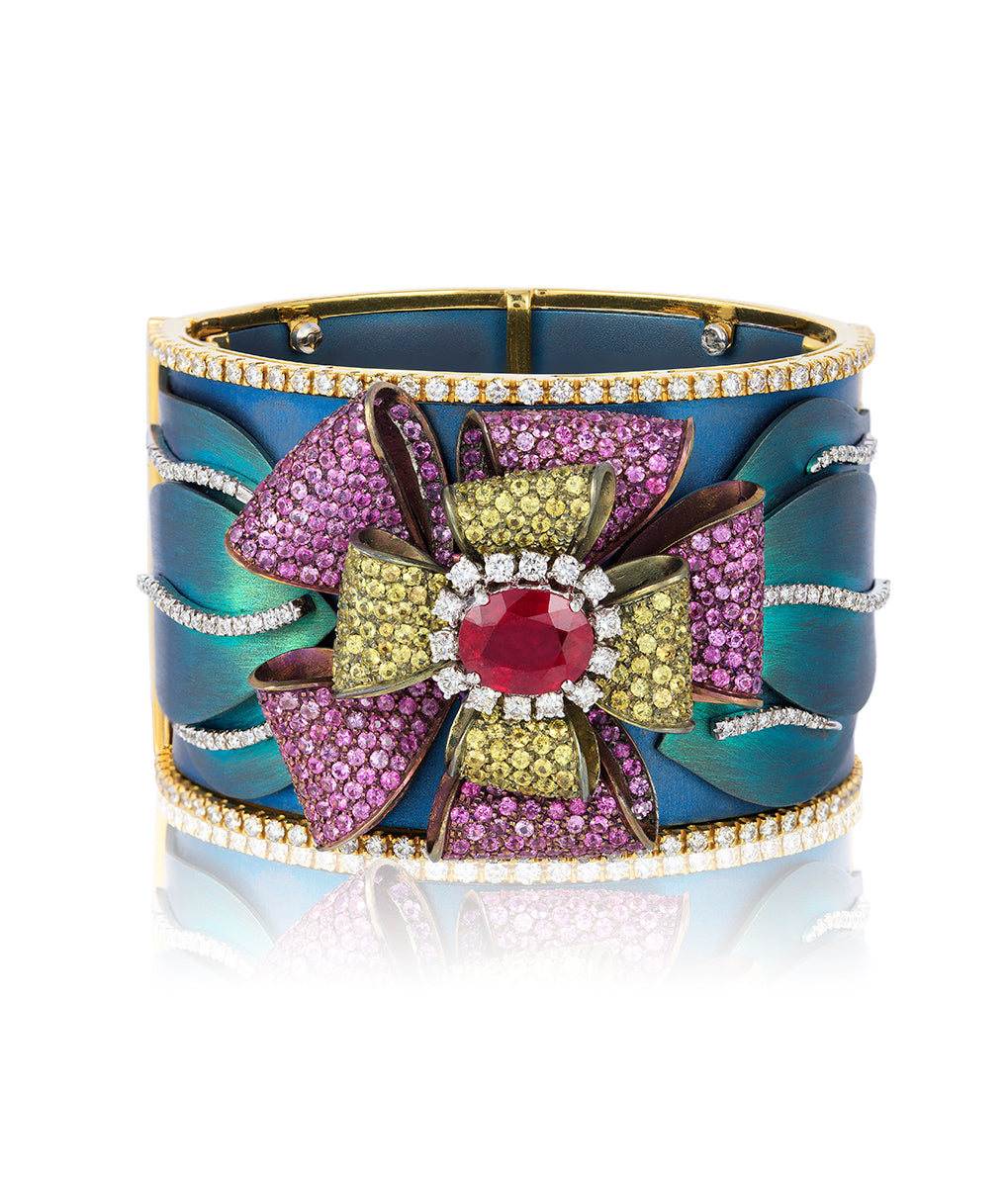 Titanium Ruby and Sapphire bracelet by American purveyor of haute joaillerie Andreoli