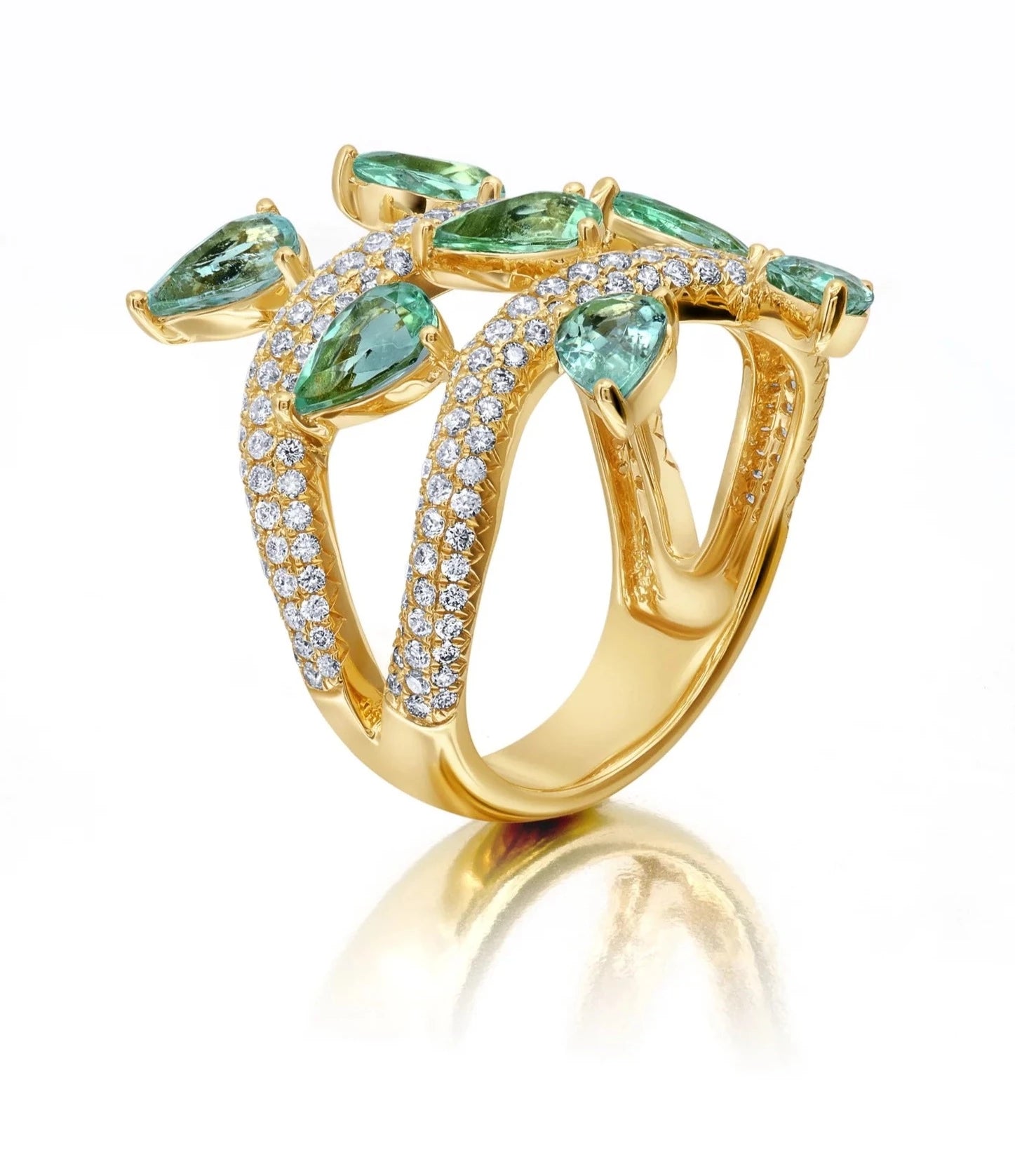Paraiba Tourmaline and Diamond Vine ring by award winning fine jewelry designer Graziela Gems