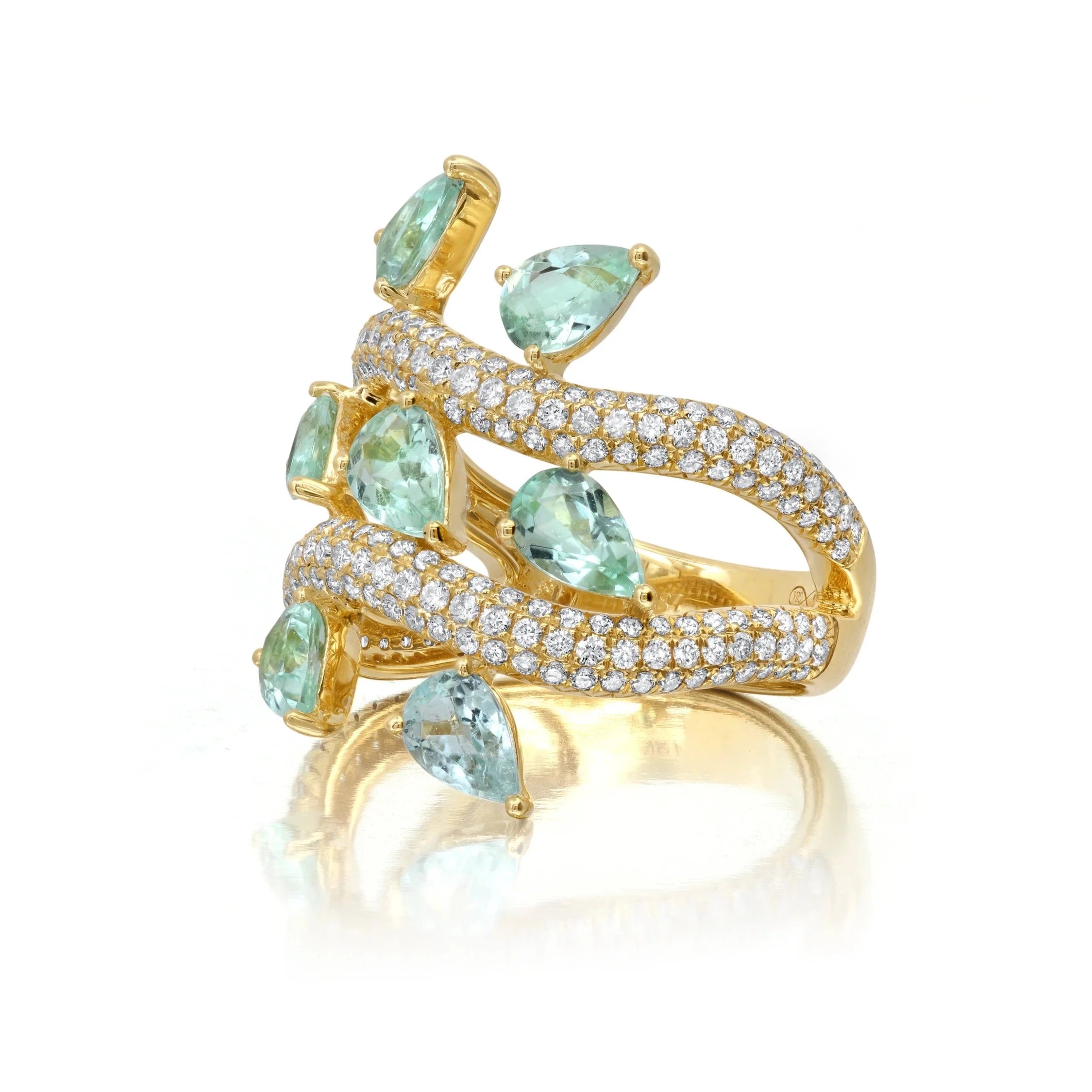 Paraiba Tourmaline and Diamond Vine ring by award winning fine jewelry designer Graziela Gems