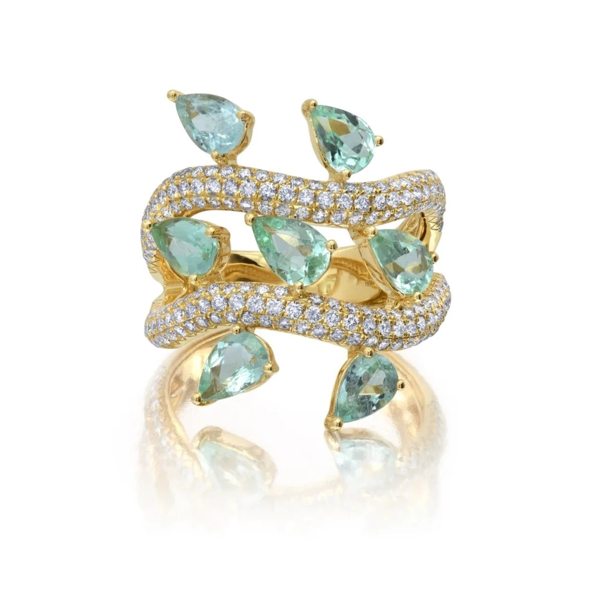 Paraiba Tourmaline and Diamond Vine ring by award winning fine jewelry designer  Graziela Gems