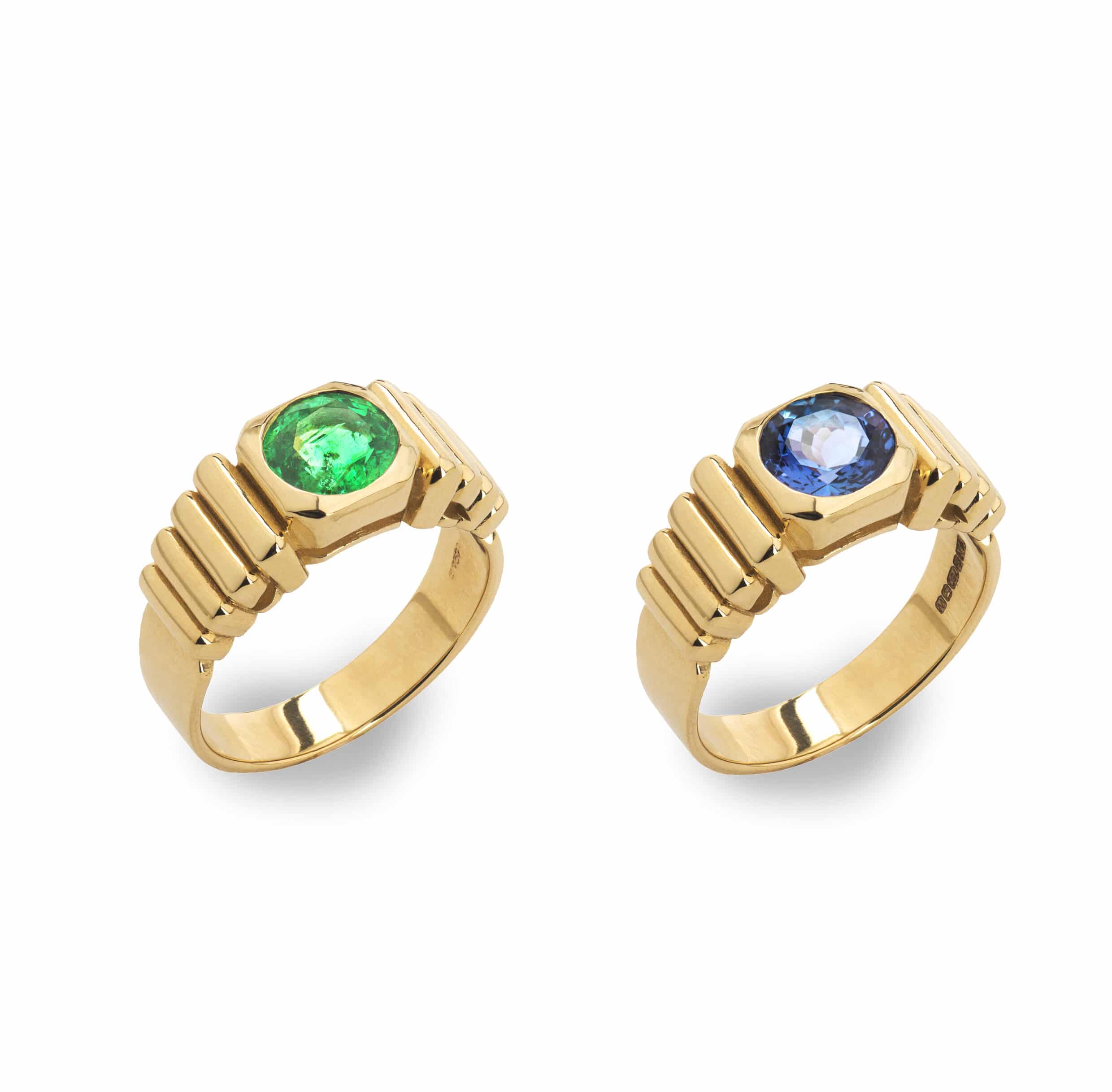 18 karat yellow gold tanzanite ring by fine jewelry designer Tatiana Van Lancker