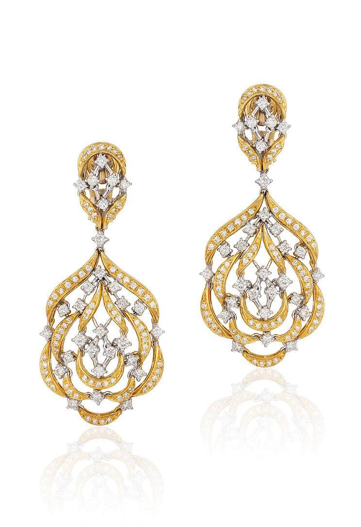 18 karat gold and diamond drop earrings by fine jewelry house Andreoli