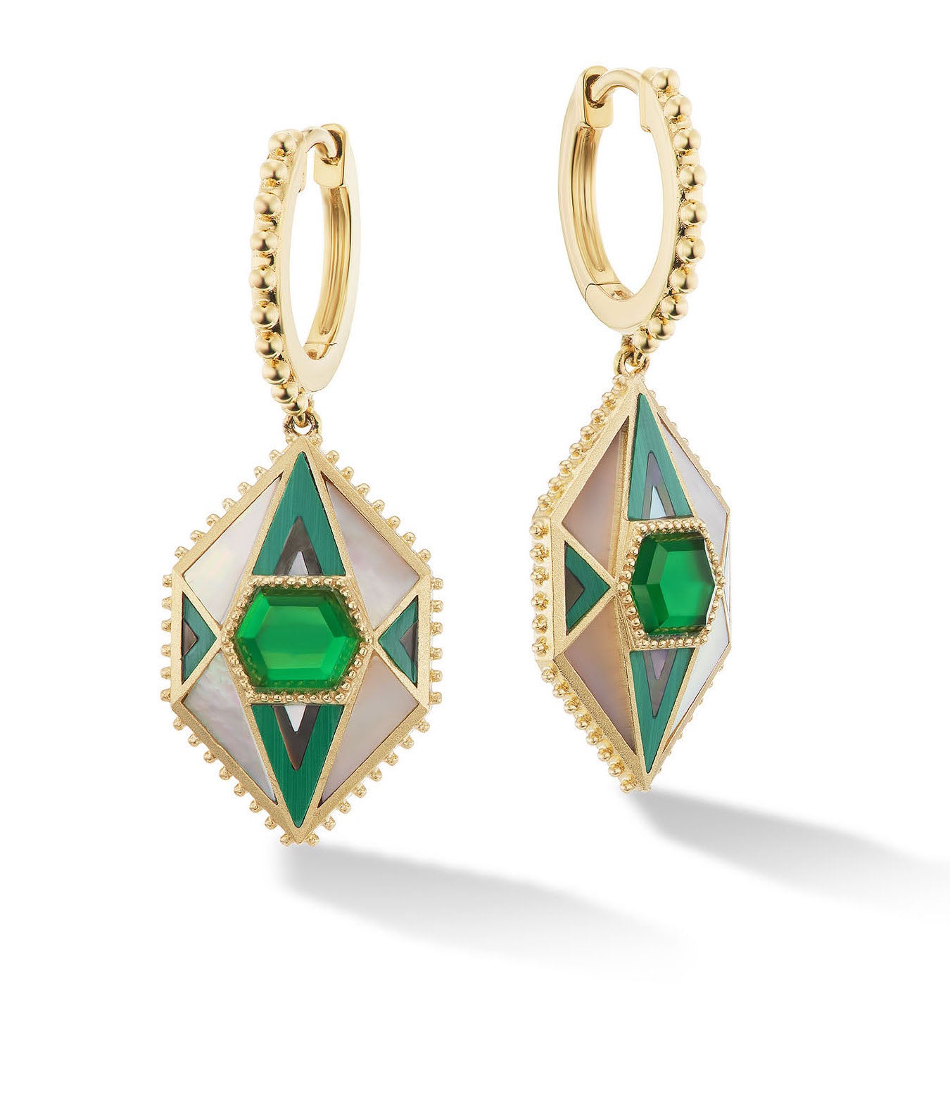 Malachite 18 karat yellow Gold earrings by fine jewelry designer Orly Marcel