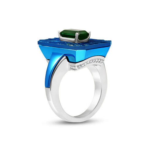 Couture statement ring with diamonds and paraiba tourmaline by fine jewelry designer Graziela