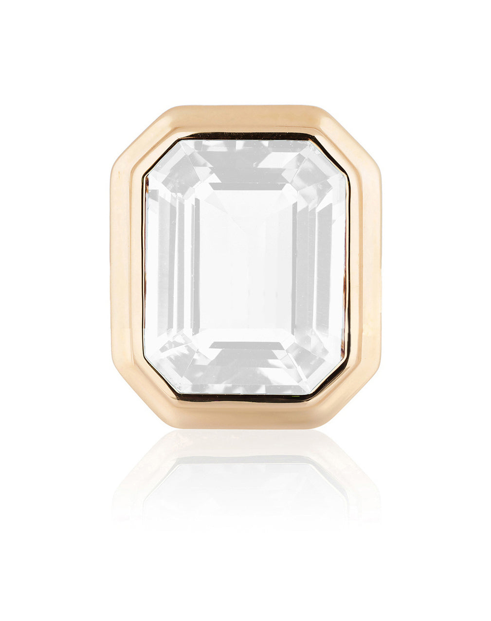 Moon Quartz emerald cut stud earrings in 18 karat yellow gold by fine jewelry designer Goshwara