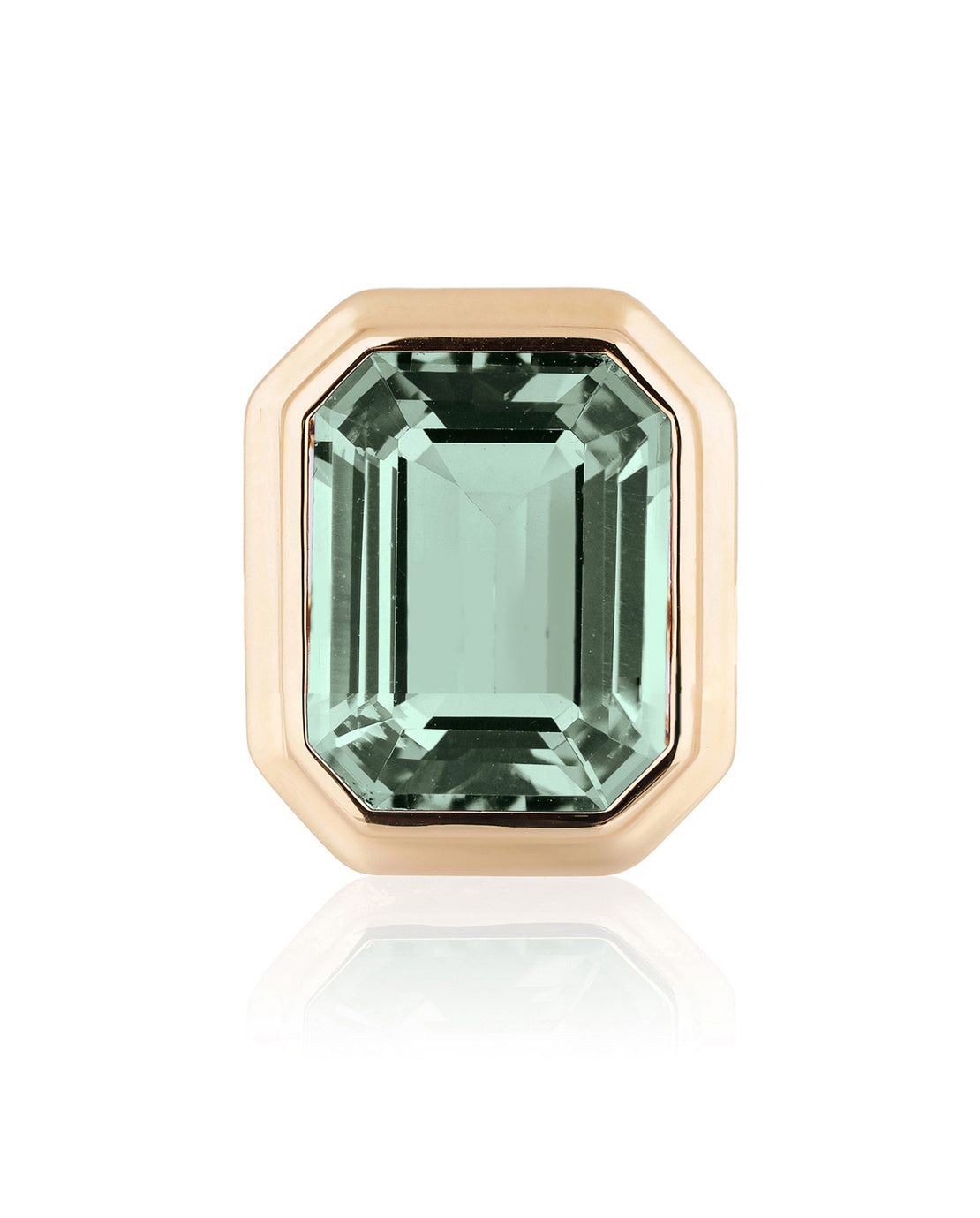 Prasiolite emerald cut stud earrings in 18 karat yellow gold by fine jewelry designer Goshwara