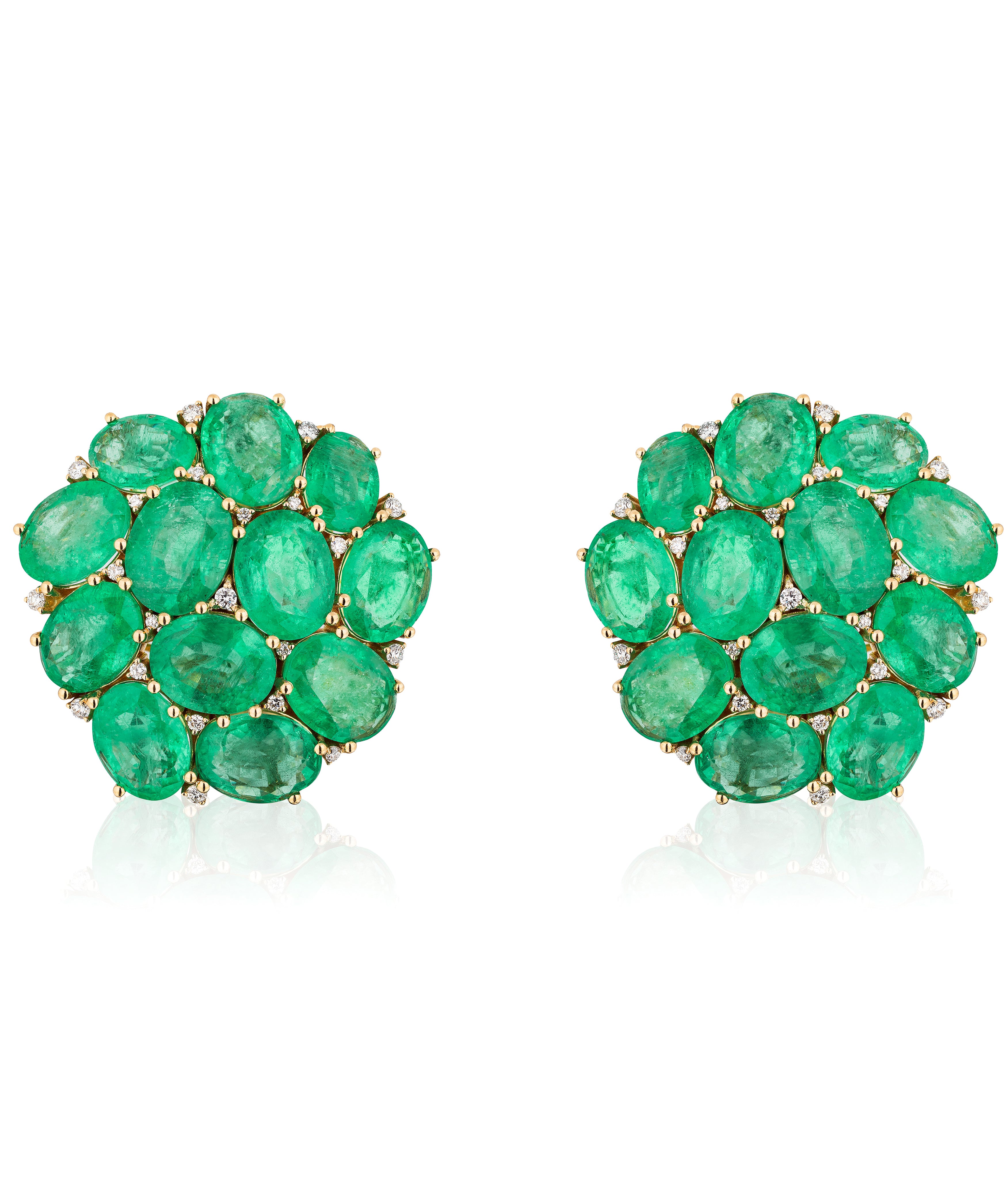 Emerald cluster earring with diamonds by fine jewelry designer Goshwara.