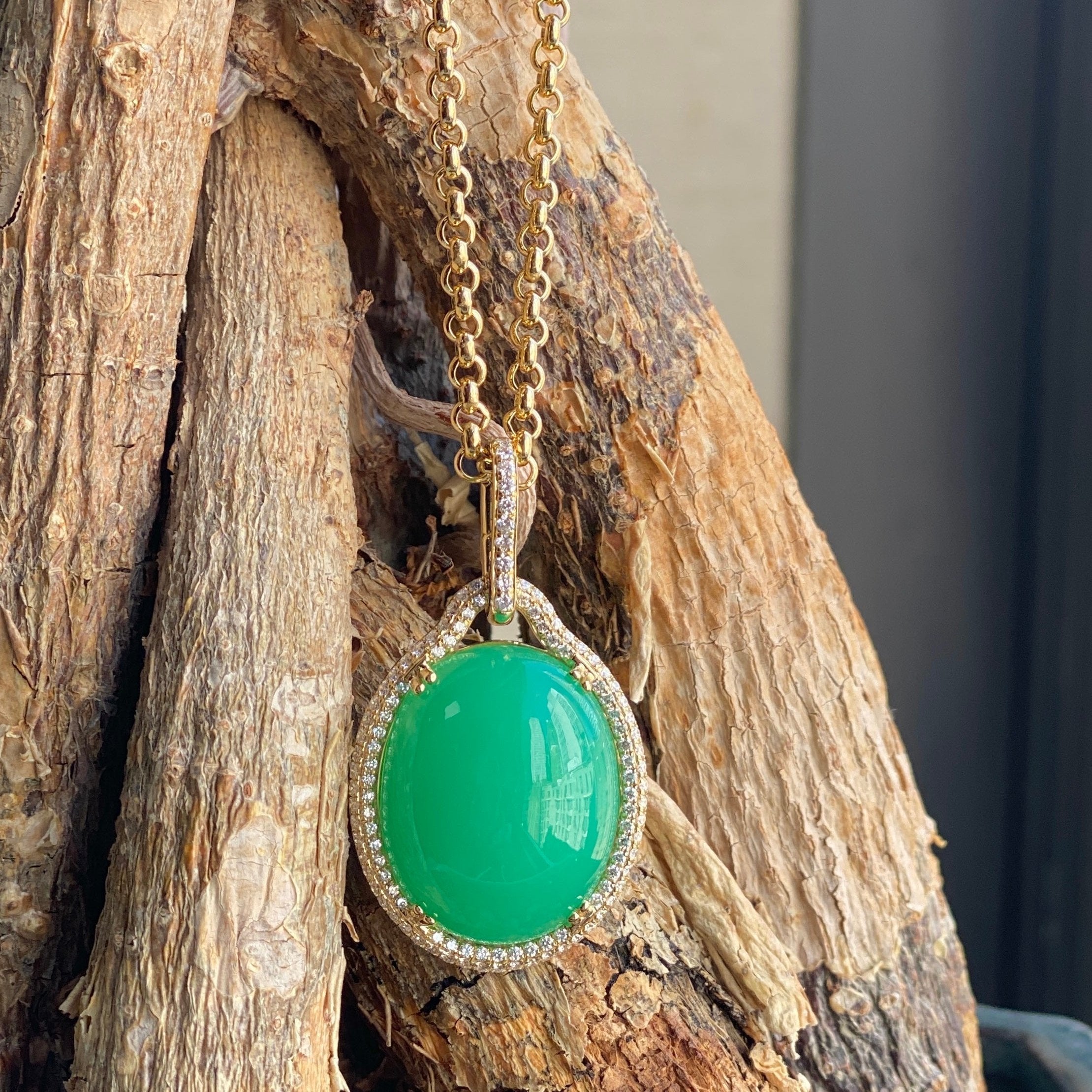 Chrysoprase Diamond 18k gold necklace  by fine jewelry designer Goshwara