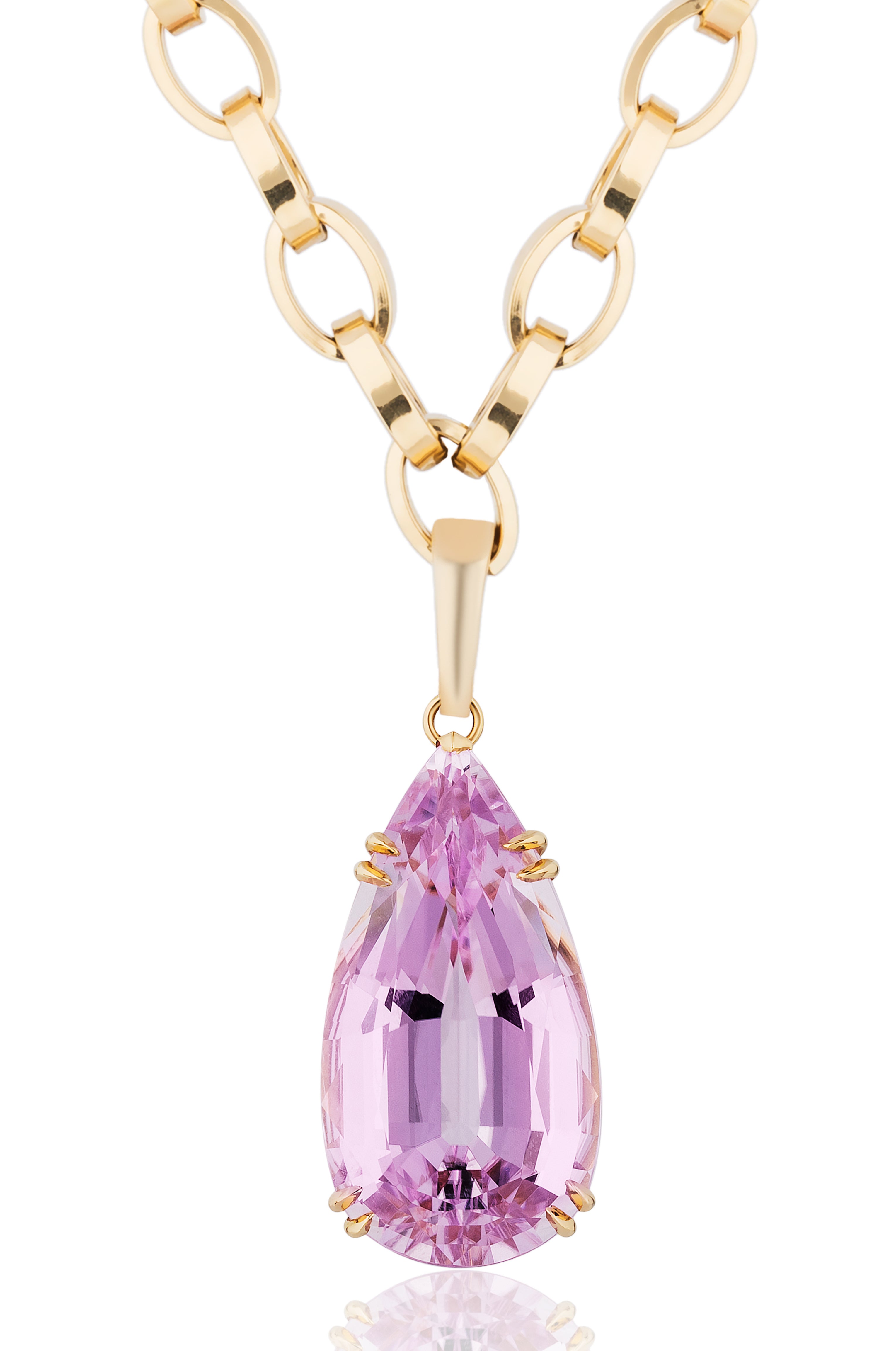 18k gold large Kunzite necklace by fine jewelry designer Goshwara