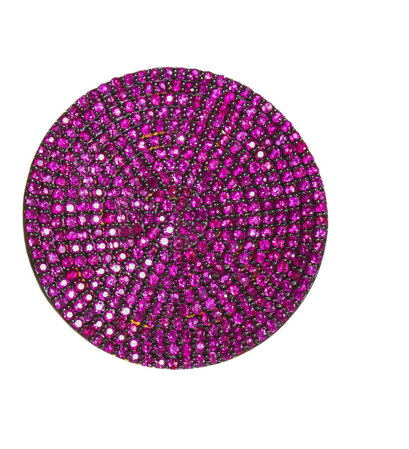 Ruby disc earrings by fine jewelry designer ESTAA, silver plated with 14 karat gold