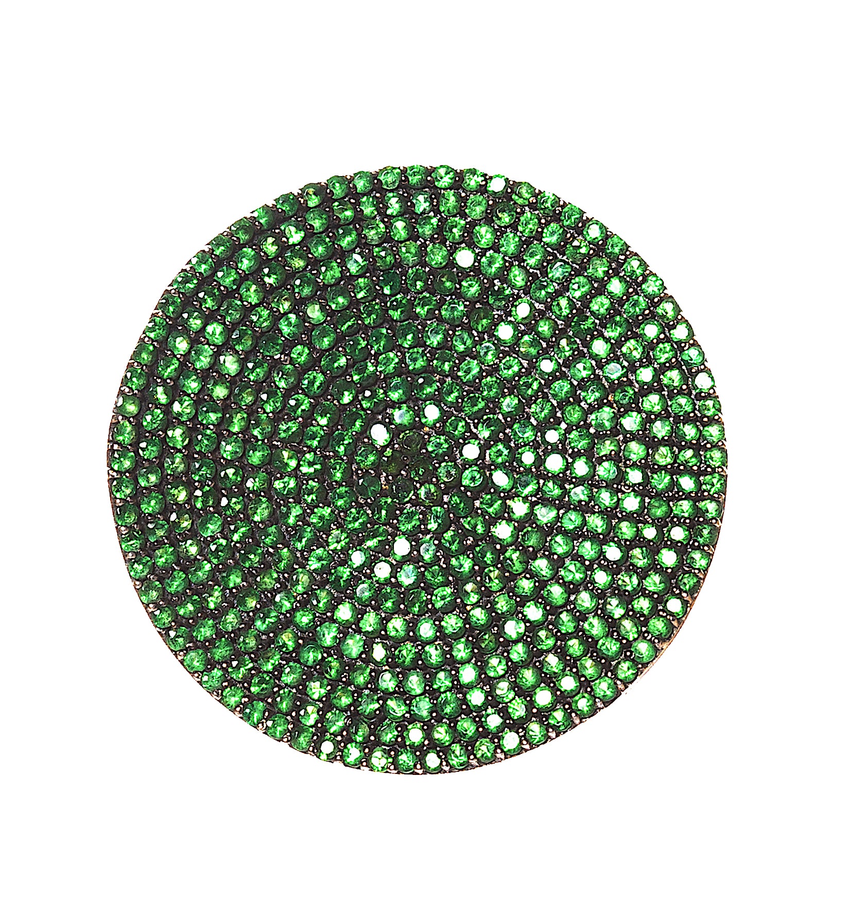 Tsavorite disc earrings by fine jewelry designer ESTAA, silver plated with 14 karat gold.