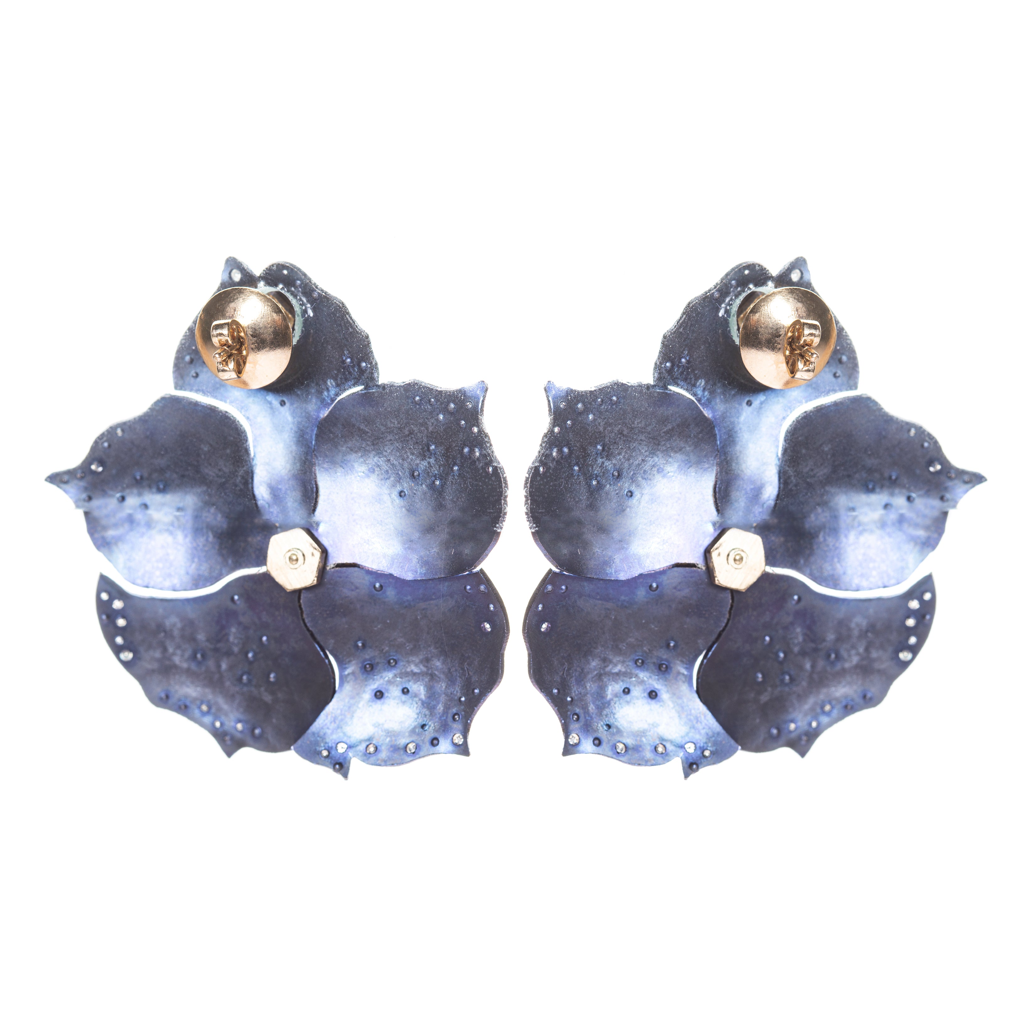 Titanium, Pearl, Diamond Flower Earring by fine jewelry designer ESTAA. A wearable art jewel.