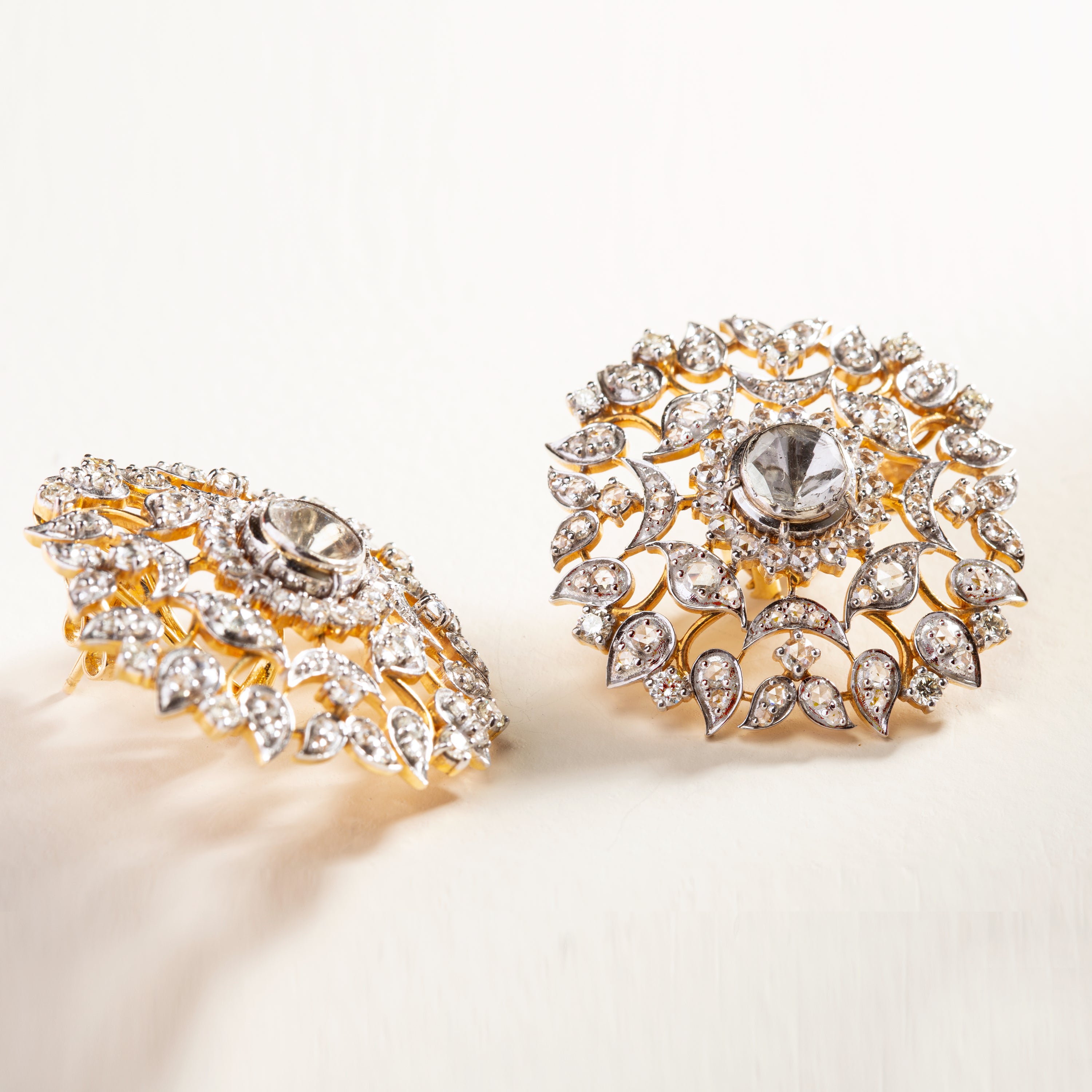 Diamond 18 karat gold earrings by fine jewelry designer ESTAA