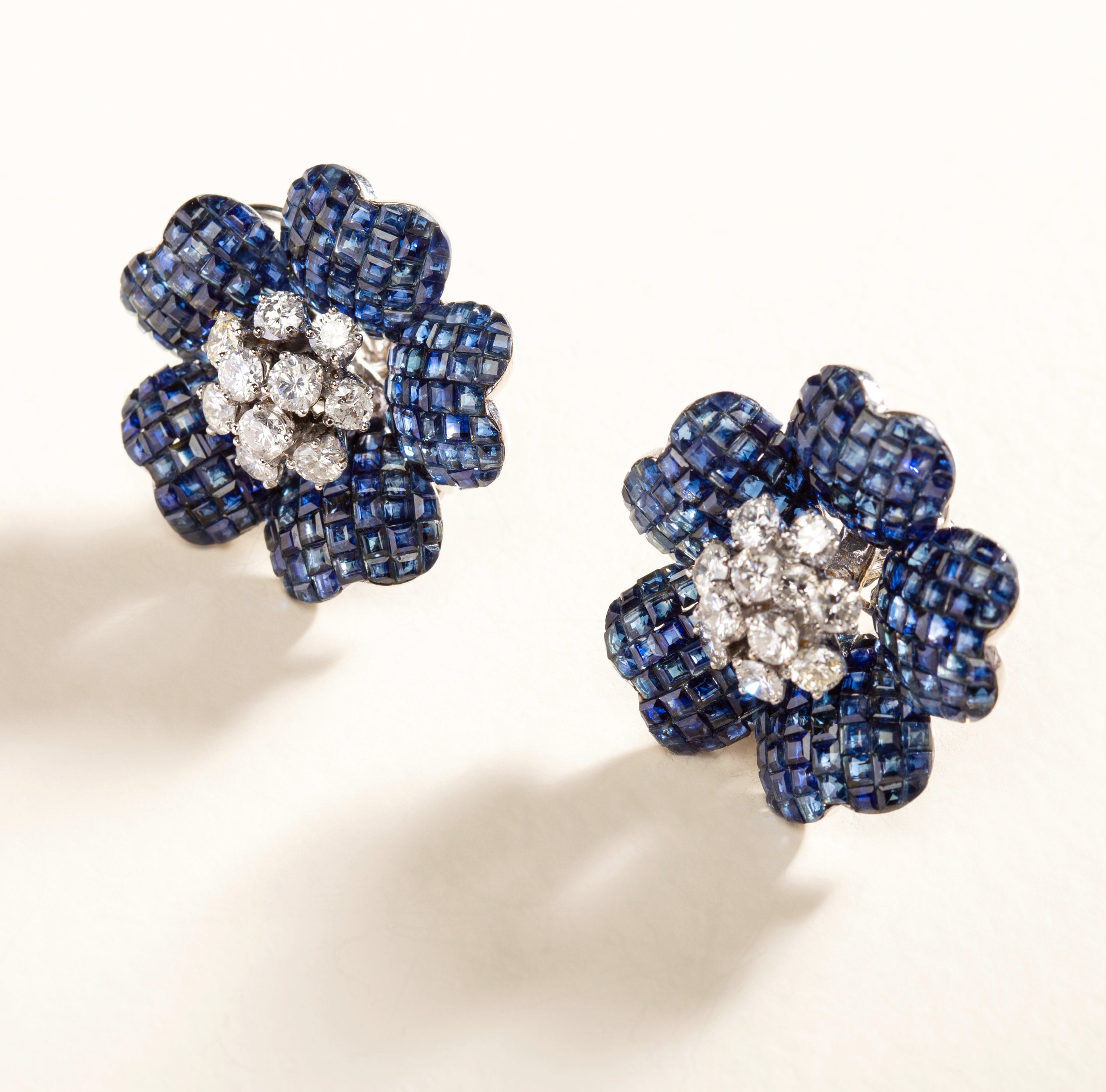 Blue Sapphire and Diamond Earrings by fine jewelry designer ESTAA