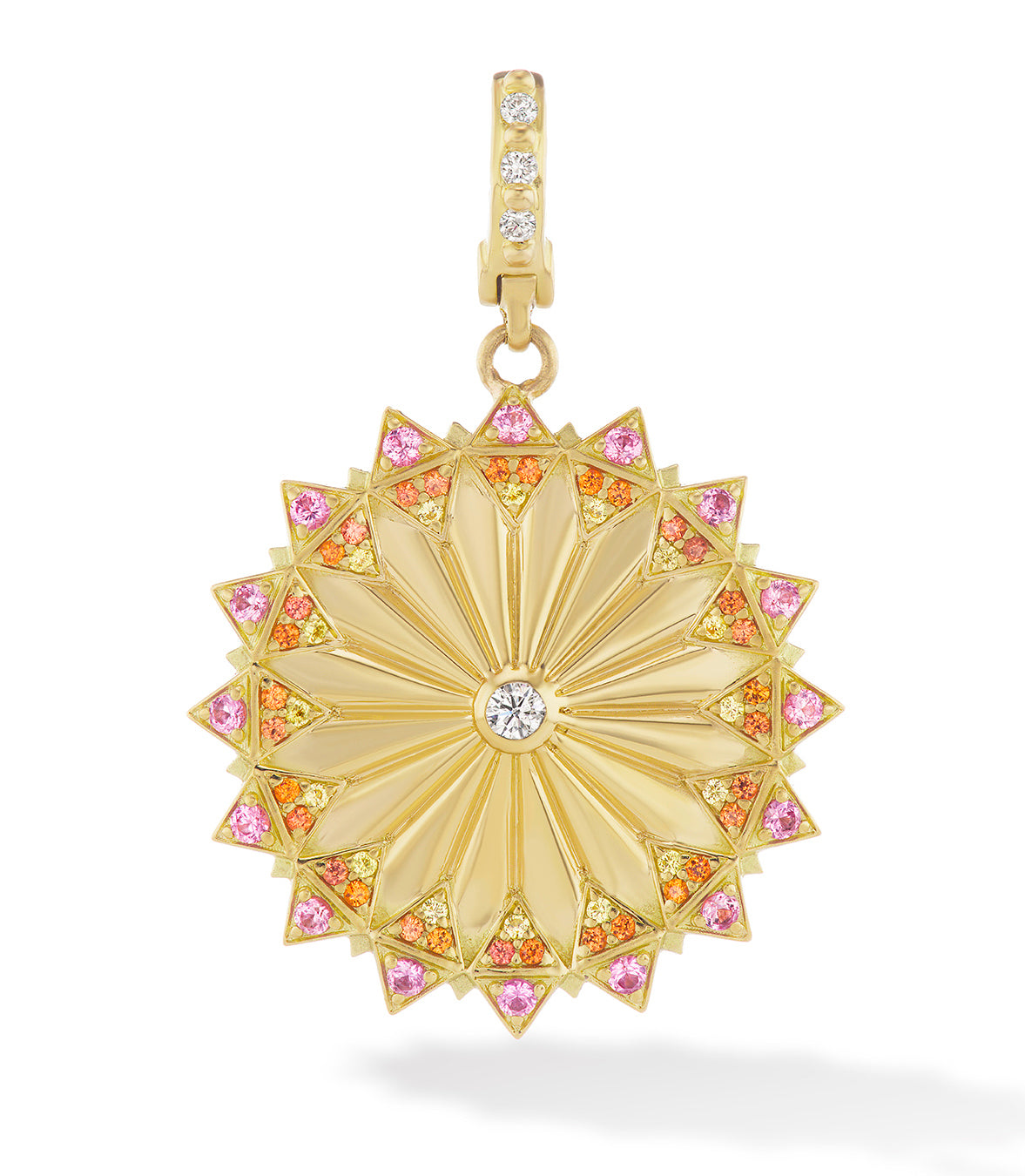 18 karat gold sapphire diamond pendant by fine jewelry designer Orly Marcel.