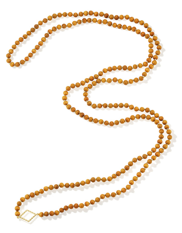 18 karat gold and 216 sandalwood beads necklace by fine jewelry designer Orly Marcel