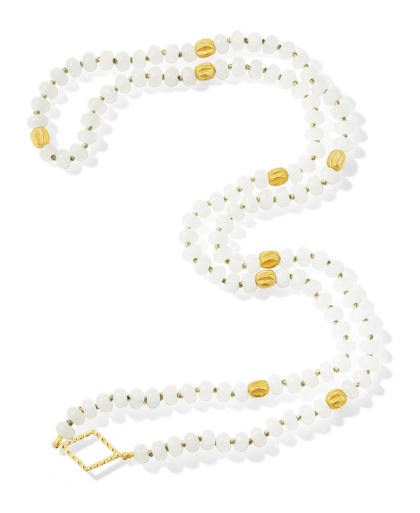 18 karat gold beads and white jade necklace by fine jewelry designer Orly Marcel