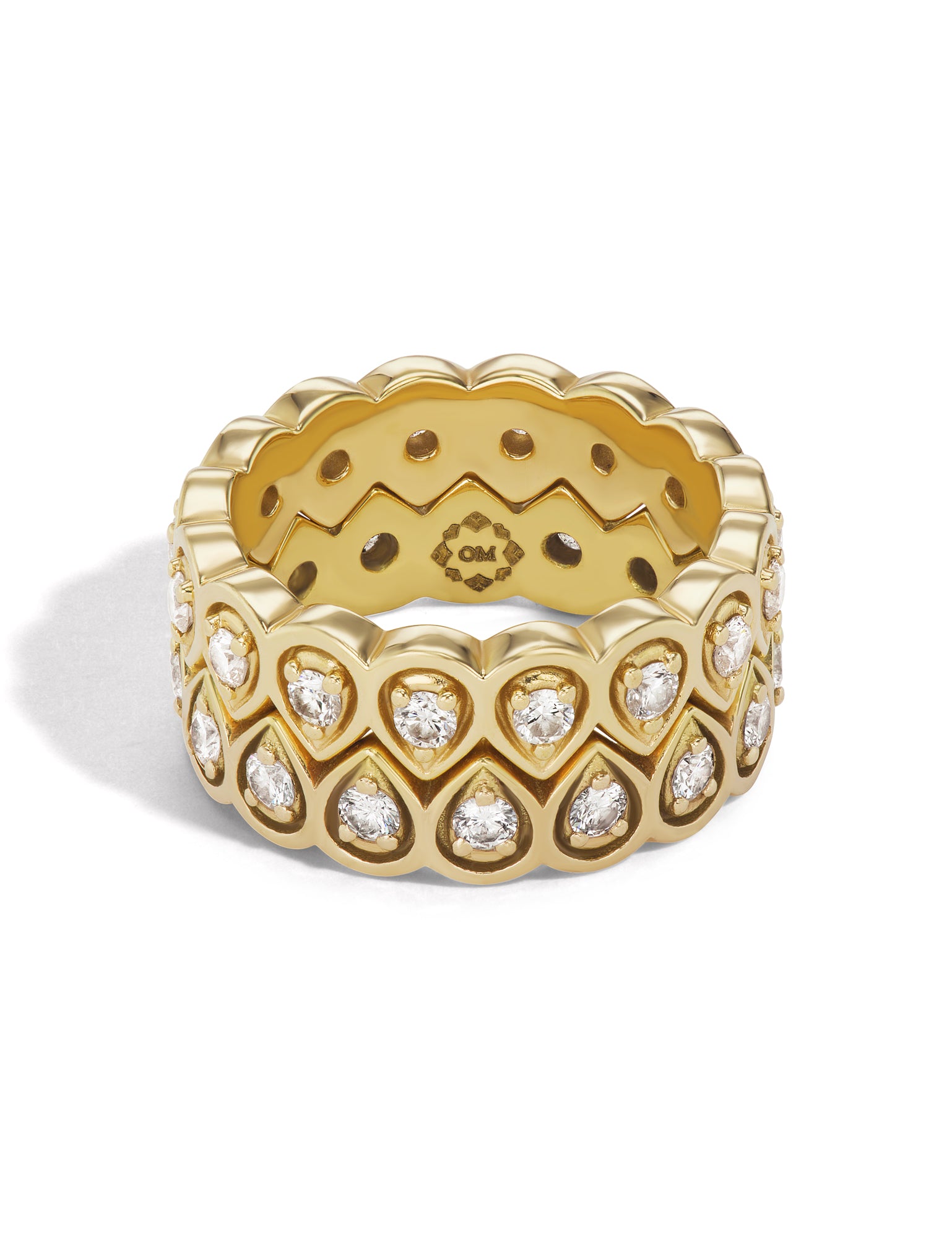 18 karat gold diamond mandala petal stacking ring by fine jewelry designer Orly Marcel.