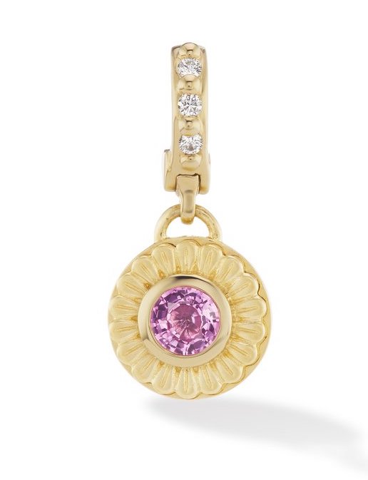 18 karat gold Mandala Pink Sapphire and diamond pendant by fine jewelry designer Orly Marcel