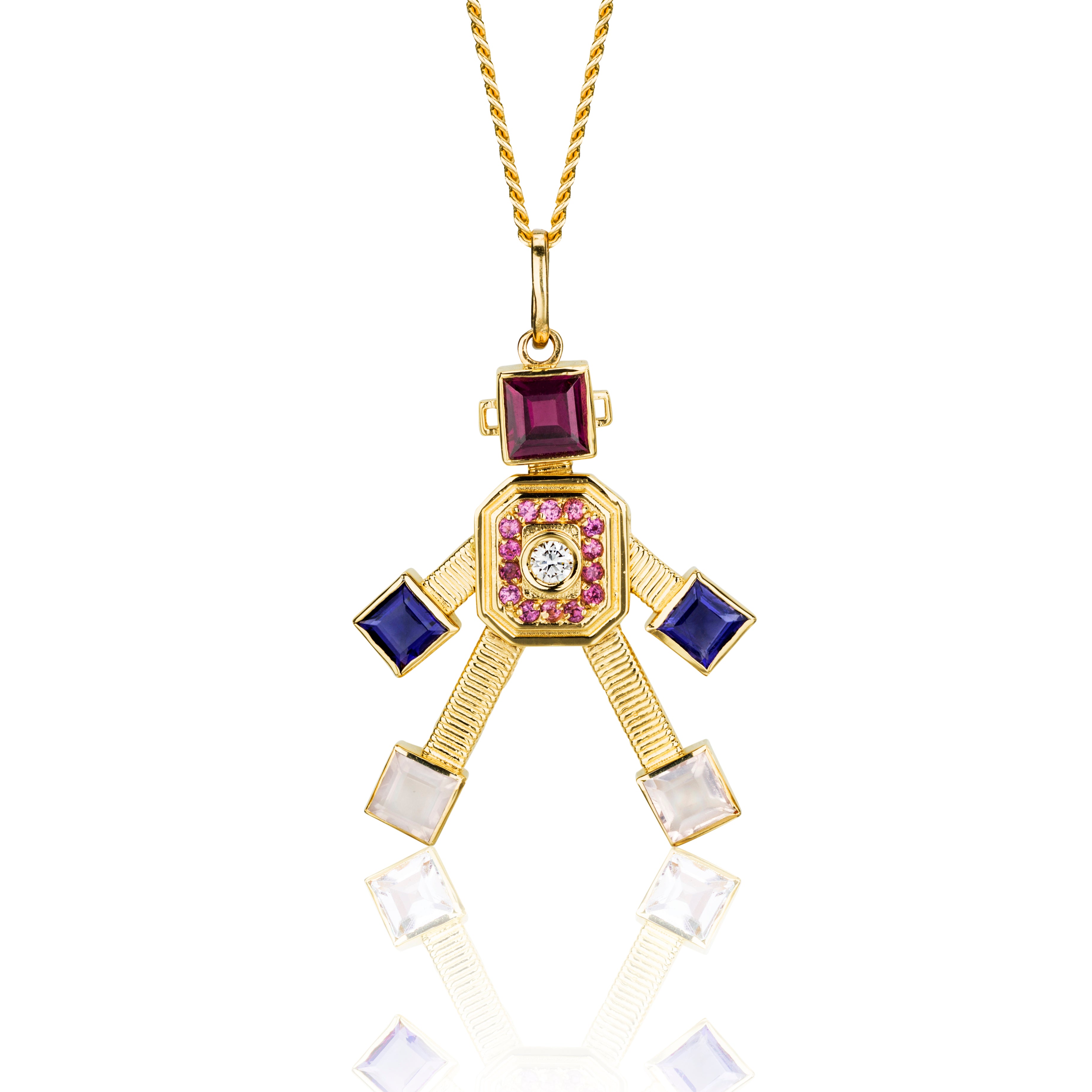 18k yellow gold robot pendant by Van Robots