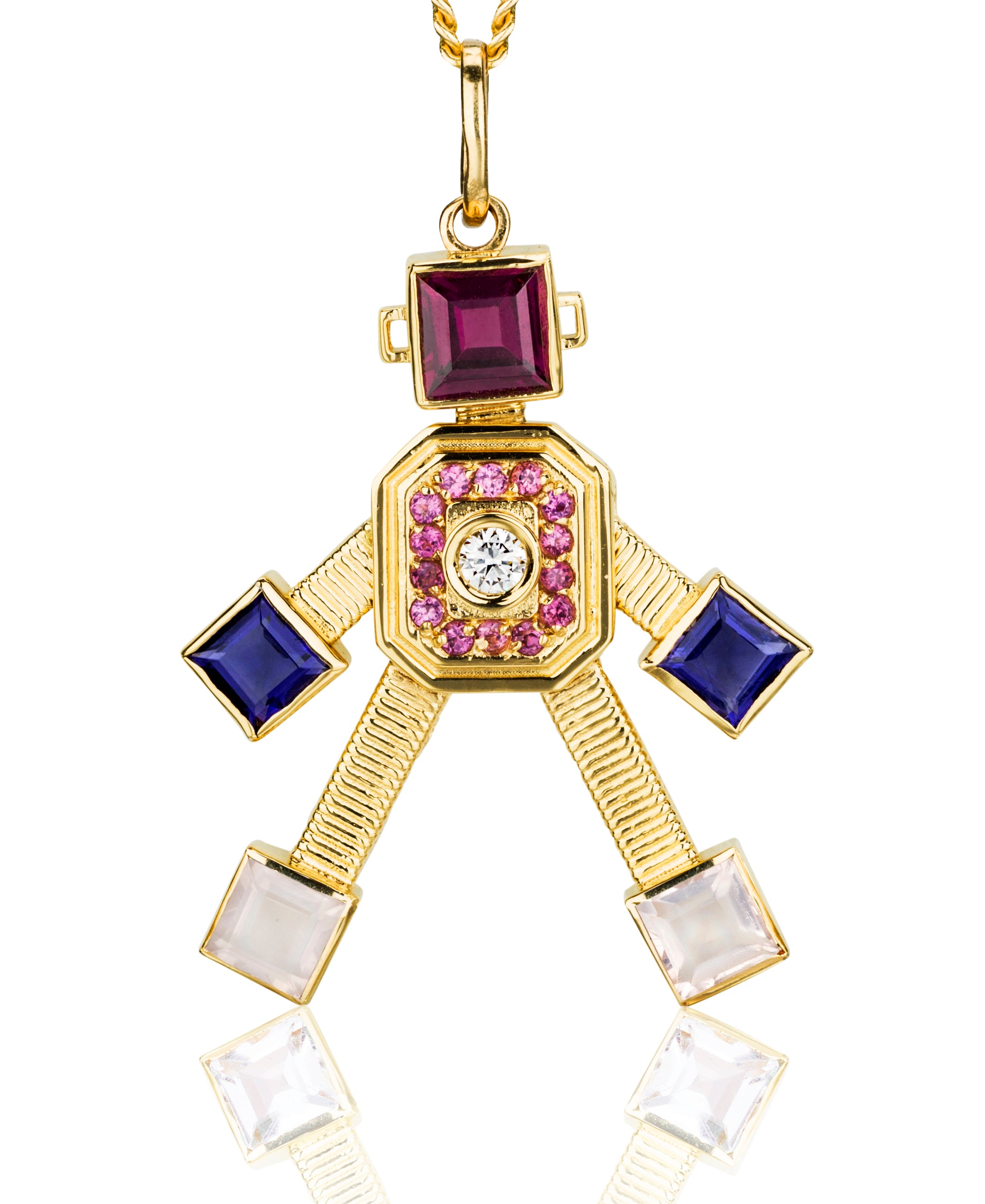 18k yellow gold robot pendant by Van Robots