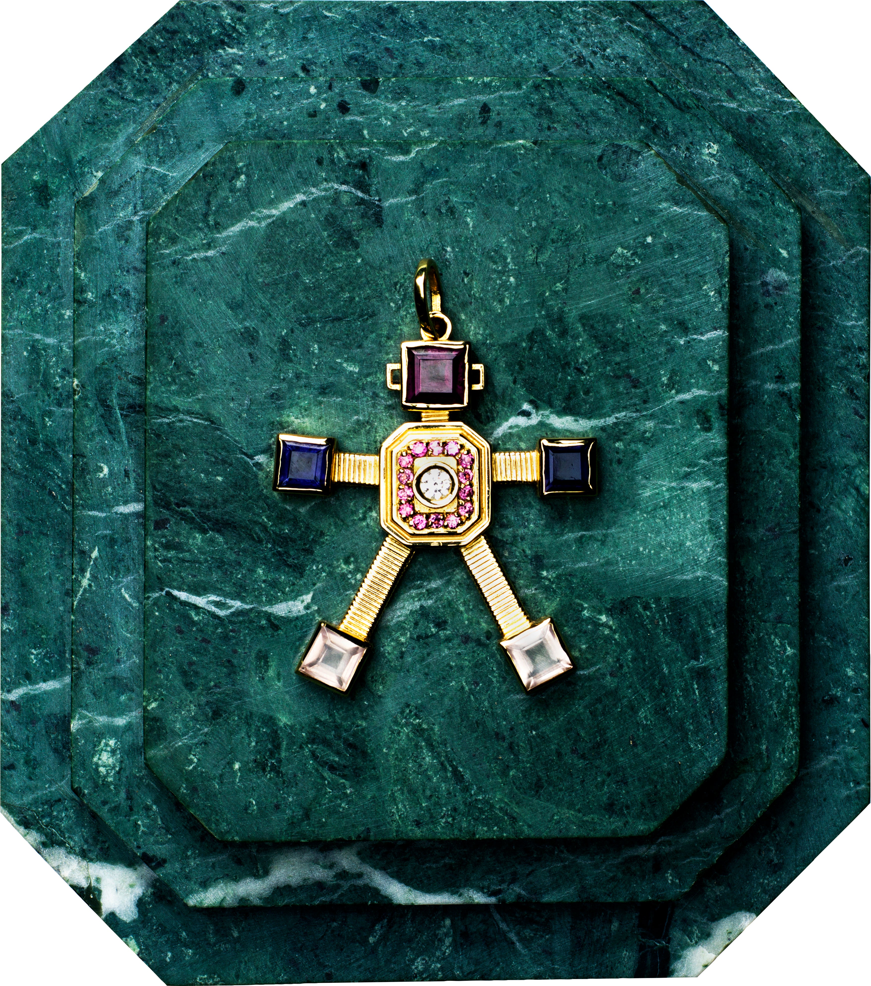 18k yellow gold robot pendant by Van Robots