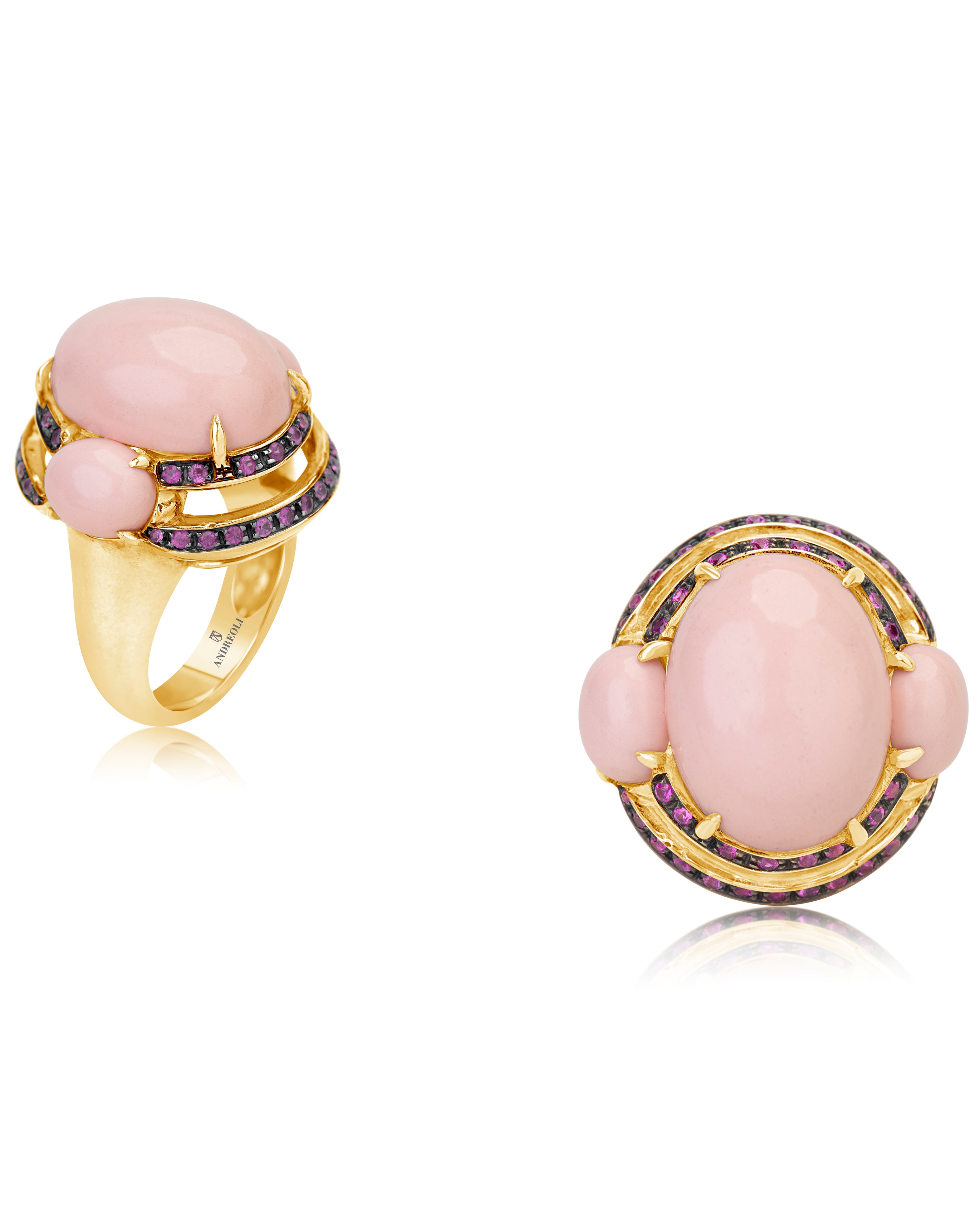 18 karat gold sapphire and coral ring