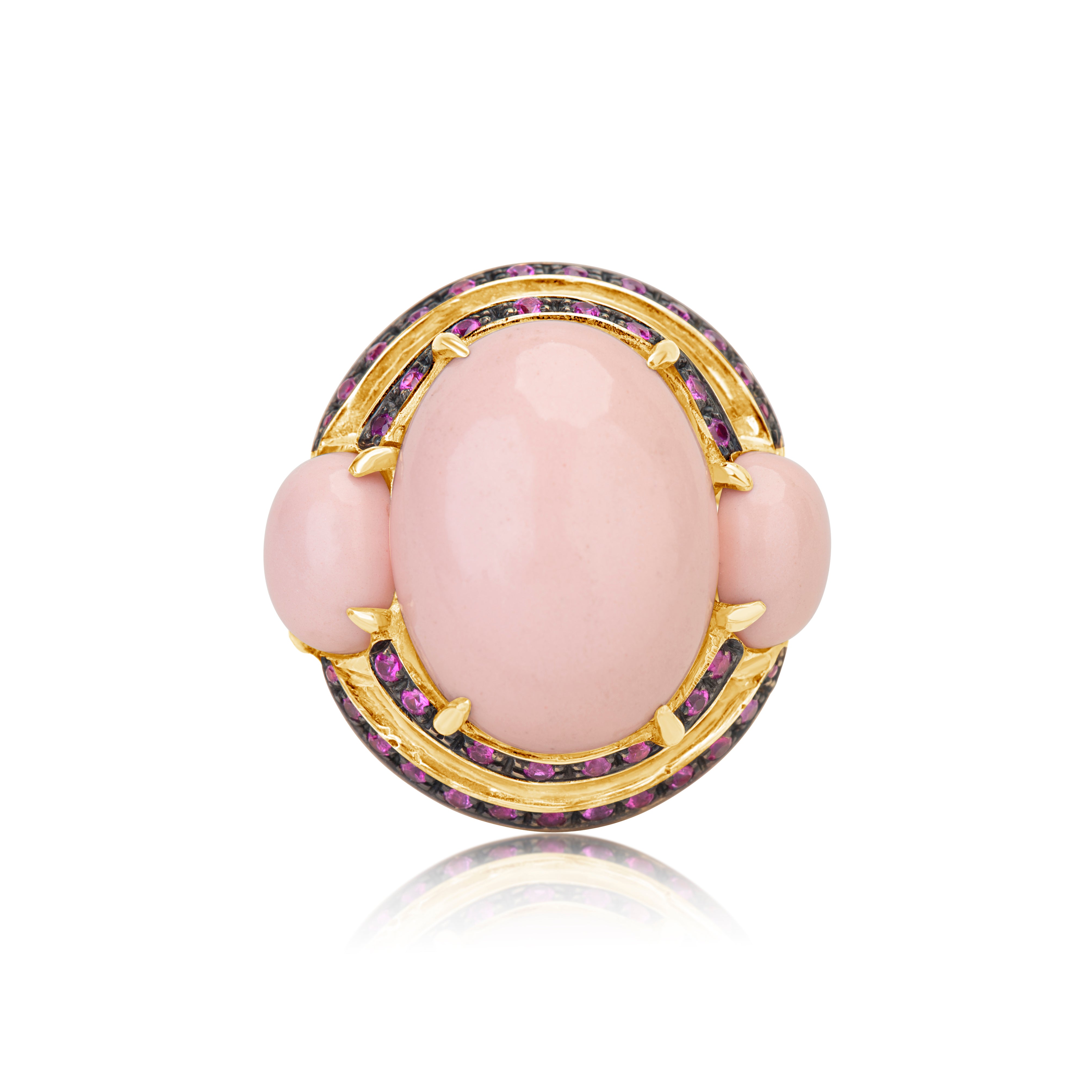 18 karat gold sapphire and coral ring