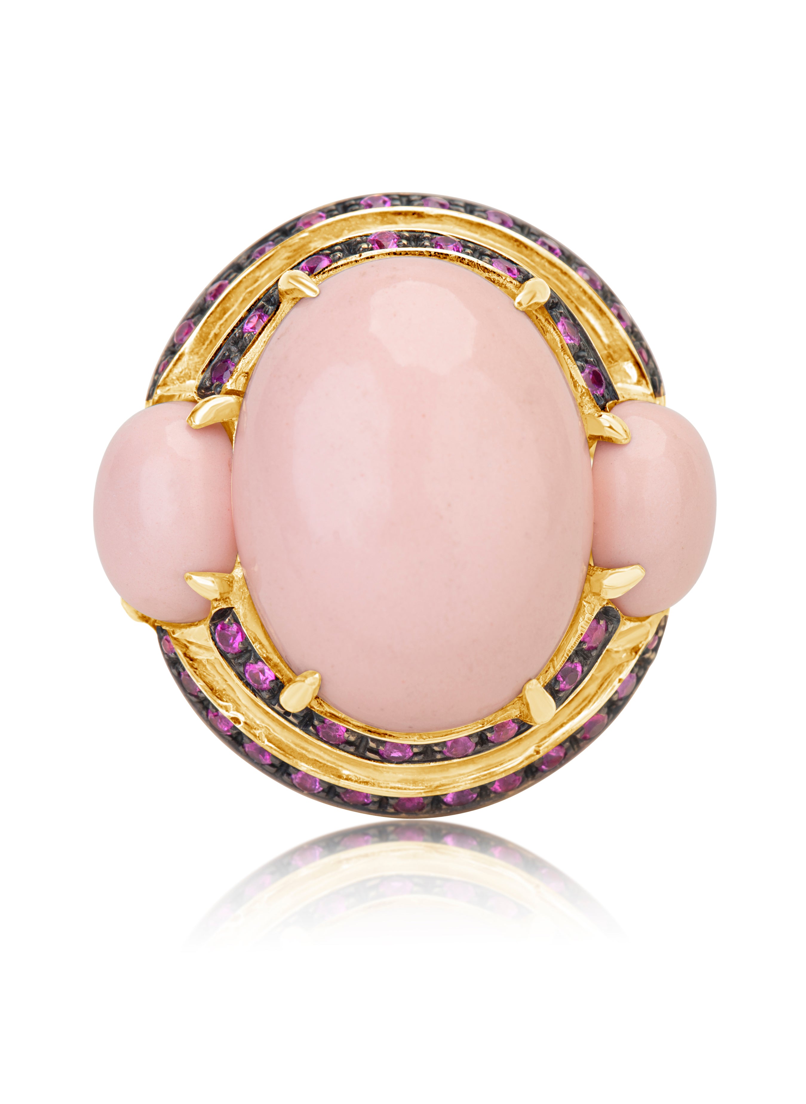 18 karat gold sapphire and coral ring