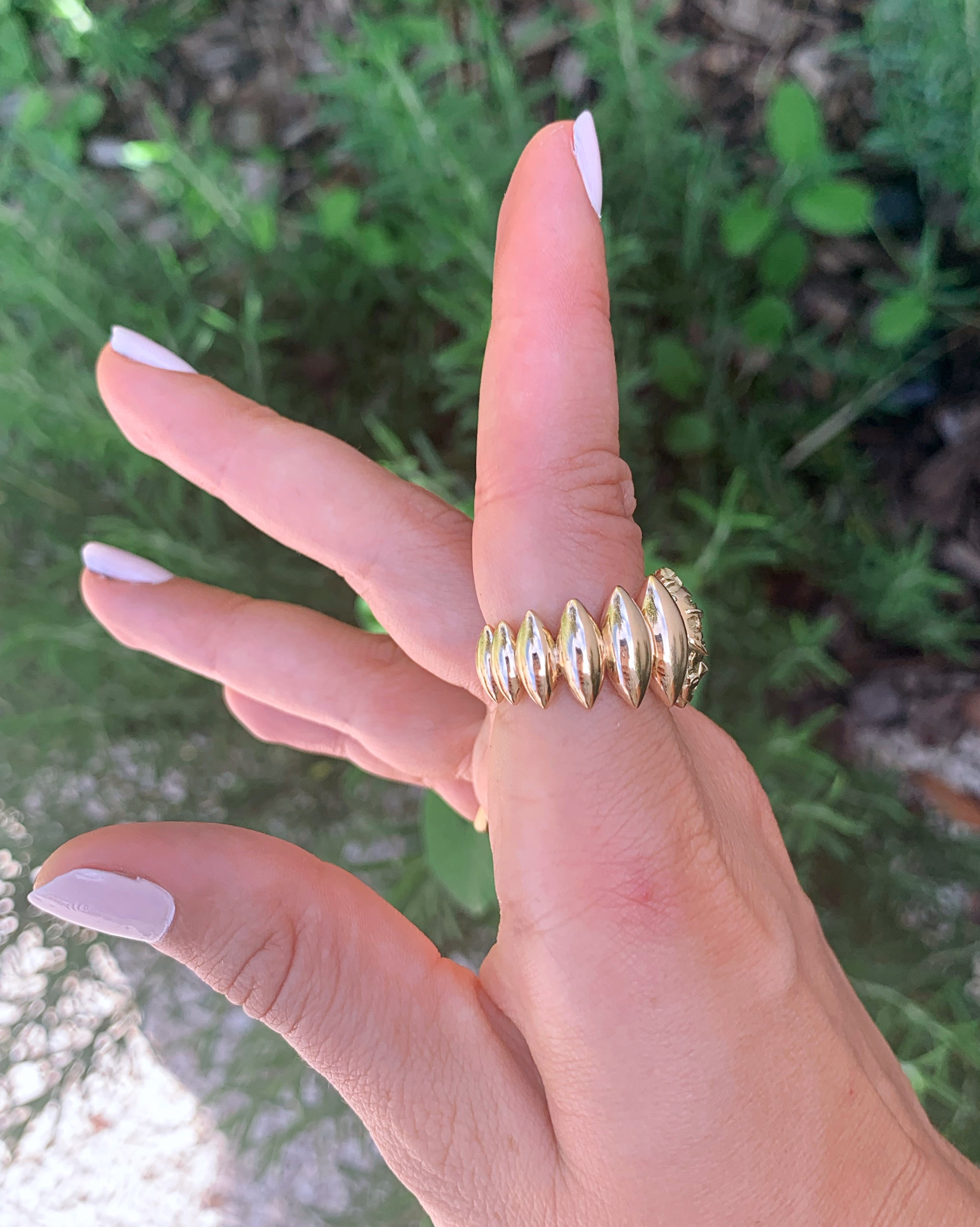 18 karat recycled yellow gold stalactites ring by fine jewelry designer Capucine H
