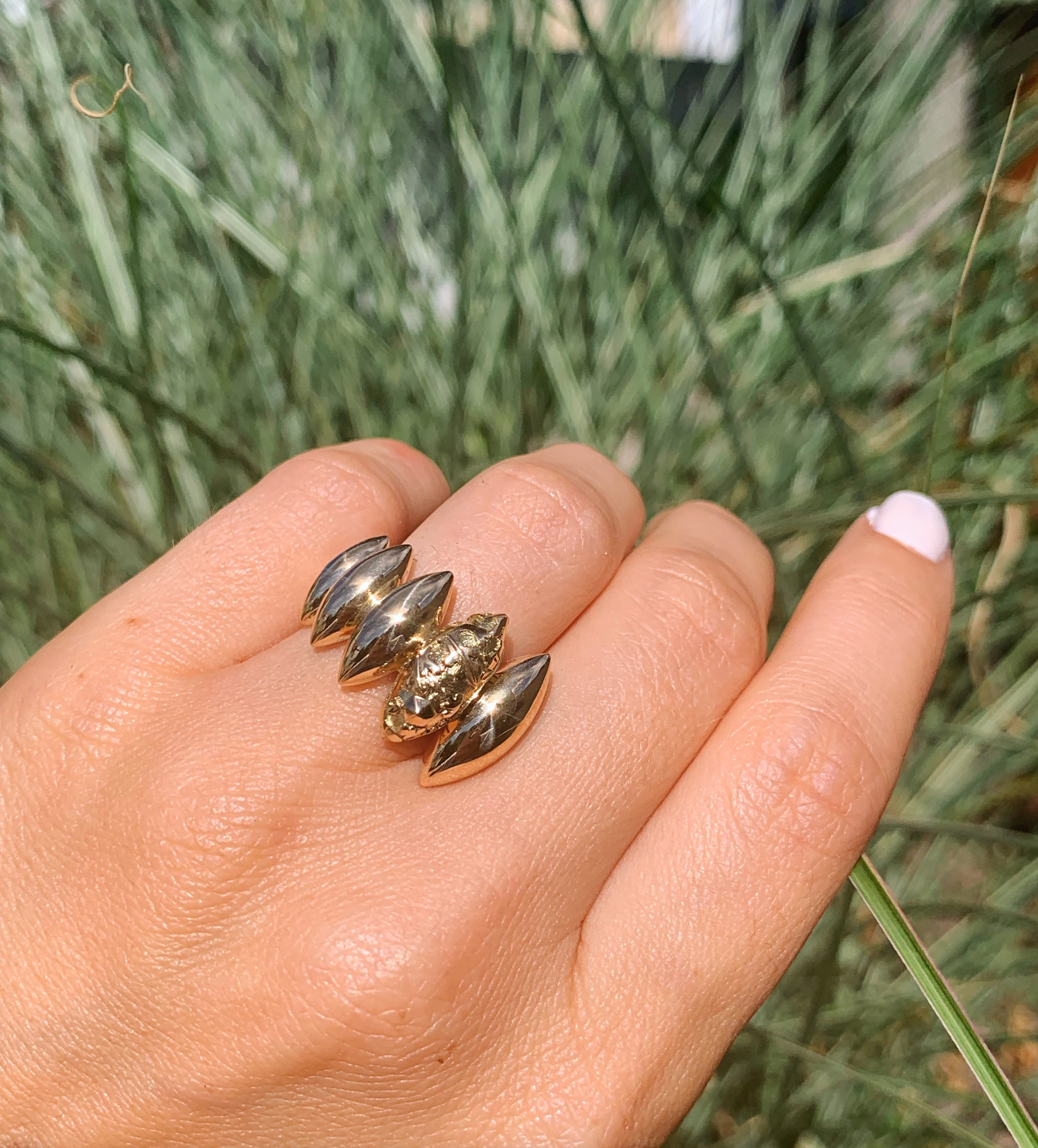 18 karat recycled yellow gold stalactites ring by fine jewelry designer Capucine H