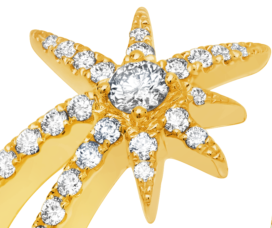Diamond shooting star ring in 18 karat gold by award winning fine jewelry designer Graziela