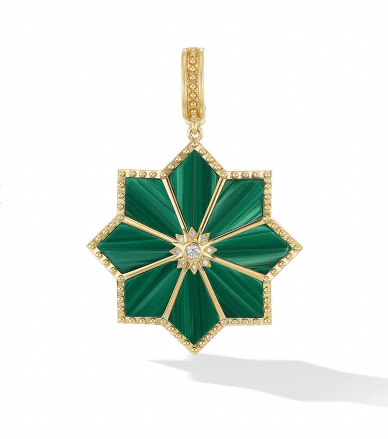 Malachite and Diamond Fez pendant with 24 inch chain by fine jewelry designer Orly Marcel
