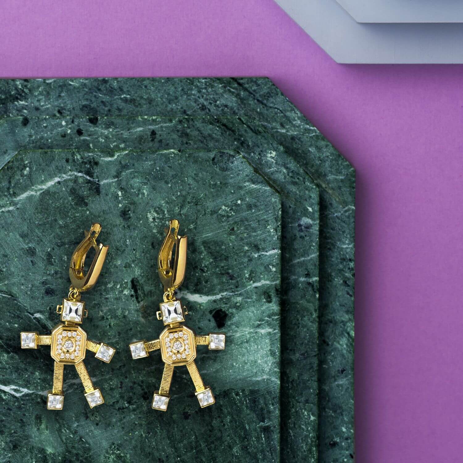 18 karat yellow gold articulated earrings with eclipse hoops, by fine jewelry designer Tatiana Van Lancker