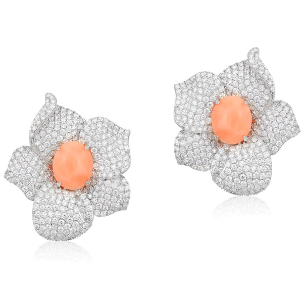 Coral and diamond earrings in 18 karat gold earrings by fine jewelry house Andreoli
