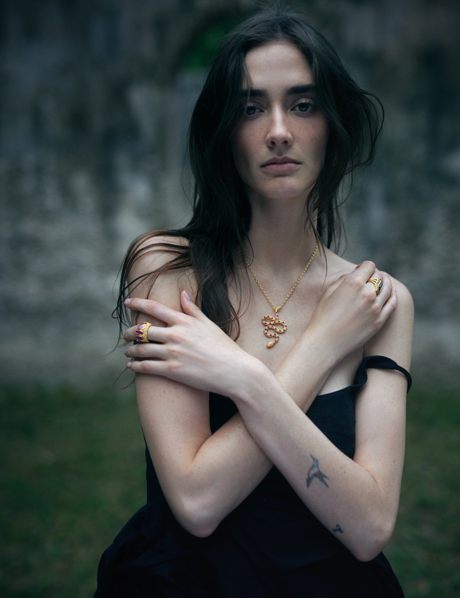 22 karat gold necklace with ruby snake pendant by jewelry designer Linda Hoj