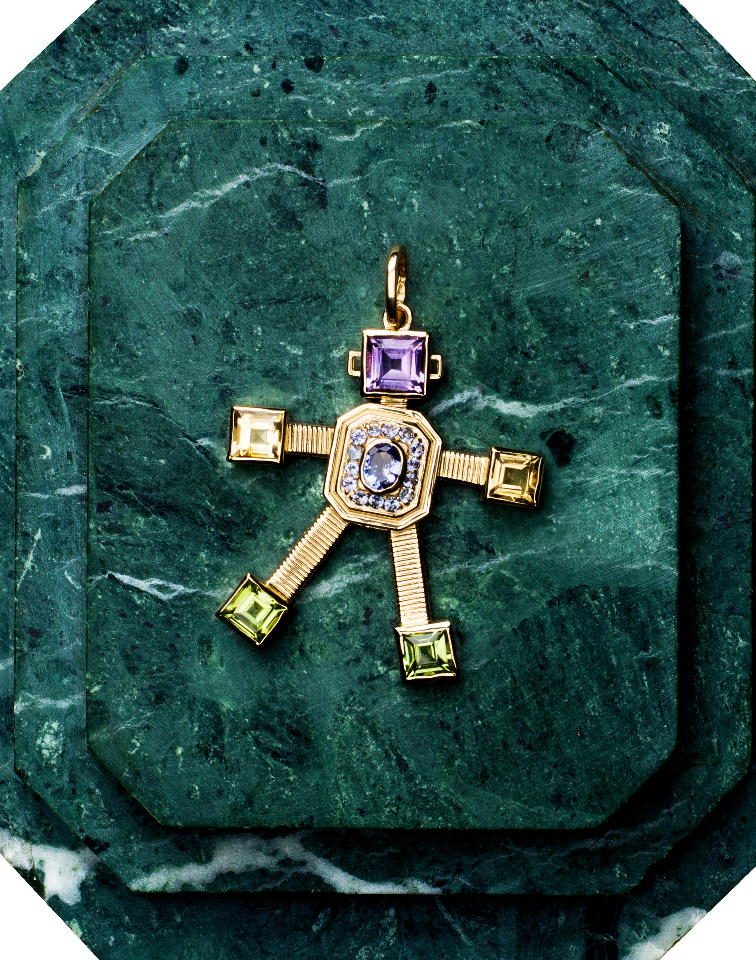 fine jewelry, robot pendant, gold ring, diamond ring, gold jewelry, unique jewelry, colorful jewel, high craftsmanship, colored gemstones, 18 karat gold, best jewelry, art jewel, jewelry creations, VAN ROBOT, high jewelry