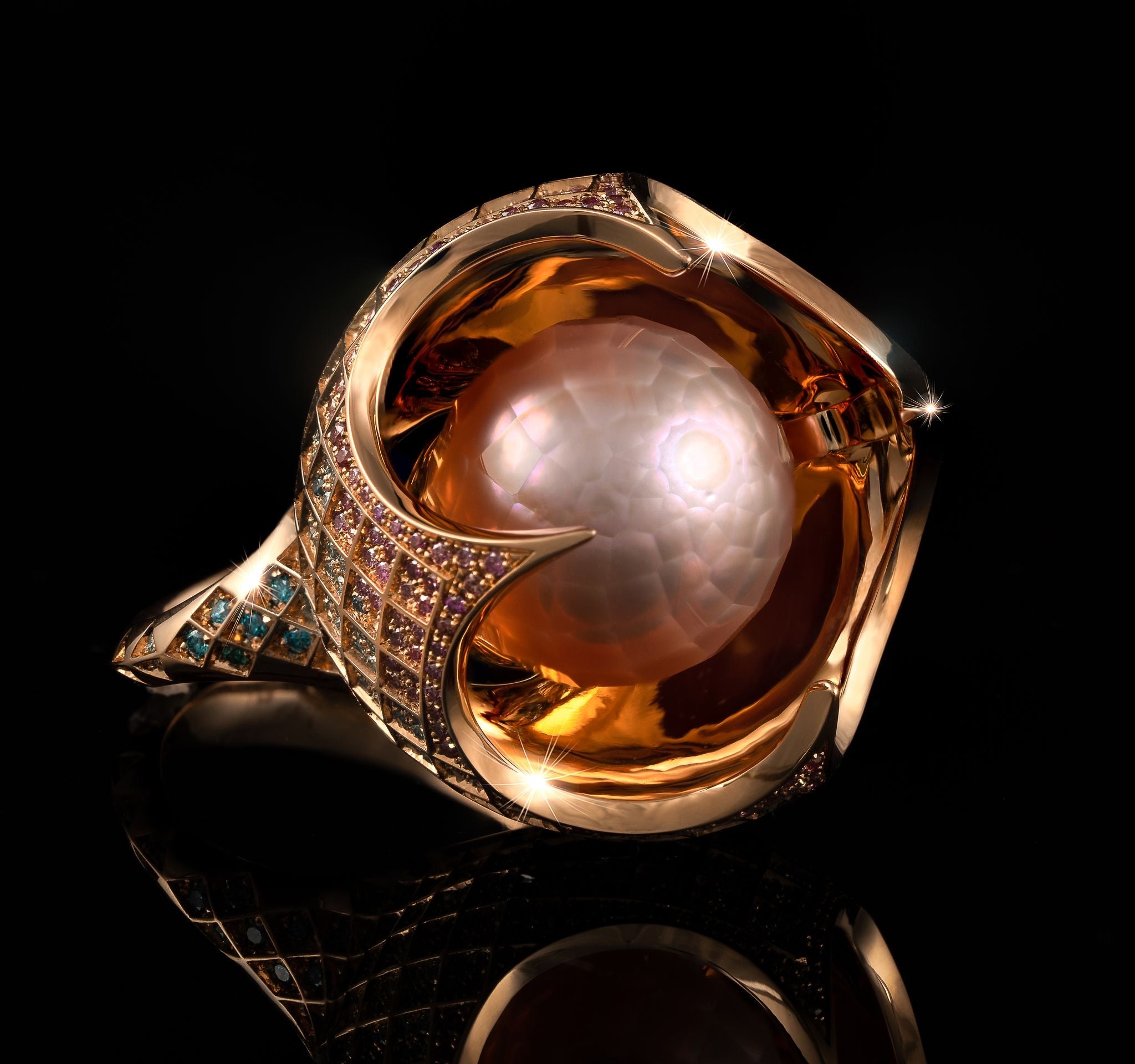 Precious Art Jewel, Heirloom, Collectible Jewels, Masterpiece, Pink Pearl Ring by Nigel O'Reilly