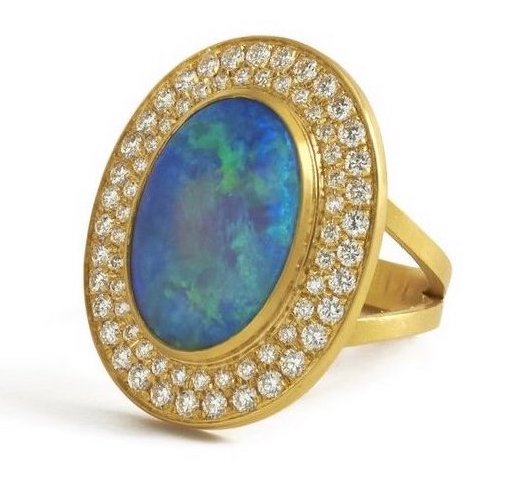 Australian Opal Diamonds 22k gold ring by fine jewelry designer Linda Hoj