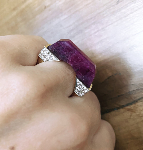 Ruby ring with diamonds by fine jewelry designer Jade Jagger