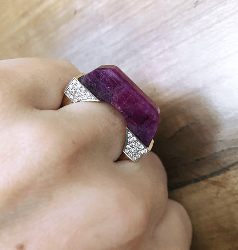Ruby ring with diamonds by fine jewelry designer Jade Jagger
