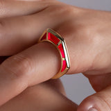 Red Enamel Gold Ring by fine jewelry designer Andy Lif