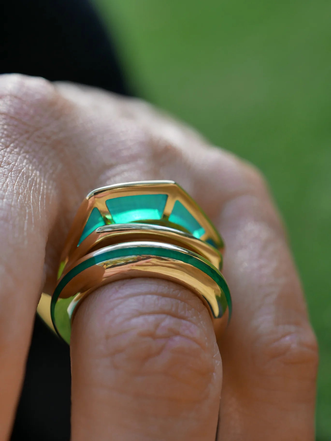 Turquoise Enamel Gold Ring by fine jewelry designer Andy Lif