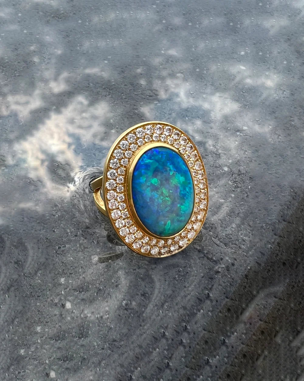22 k gold ring, Australian Opal, Diamond, Collectible Jewel, Statement Ring, Linda Hoj