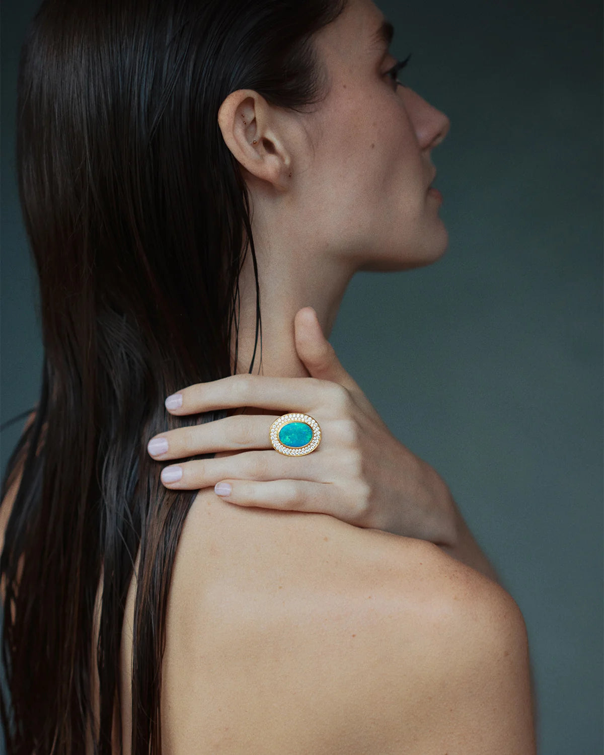 22k gold ring, Australian Opal, Diamond, one-of-a-kind Jewel, Statement Ring, Linda Hoj