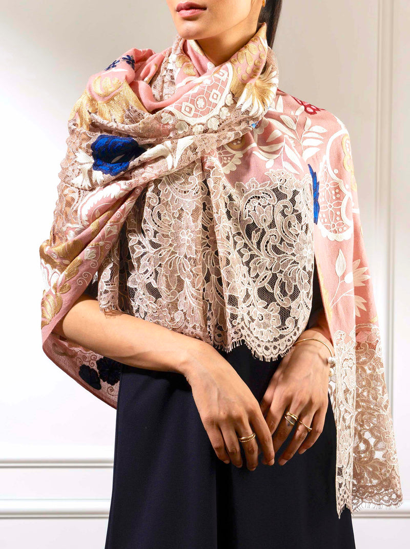 JANAVI INDIA lace flower cashmere scarf