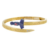 Sapphire Dagger bangle with inlayed ruby by fine jewelry designer Jade Jagger 